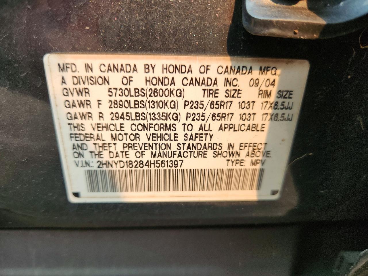 2004 Acura Mdx Gray vin: 2HNYD18284H561397