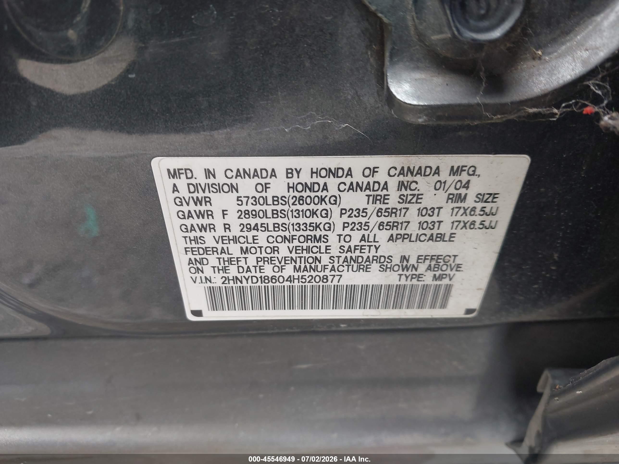 2004 Acura Mdx   Gray vin: 2HNYD18604H520877