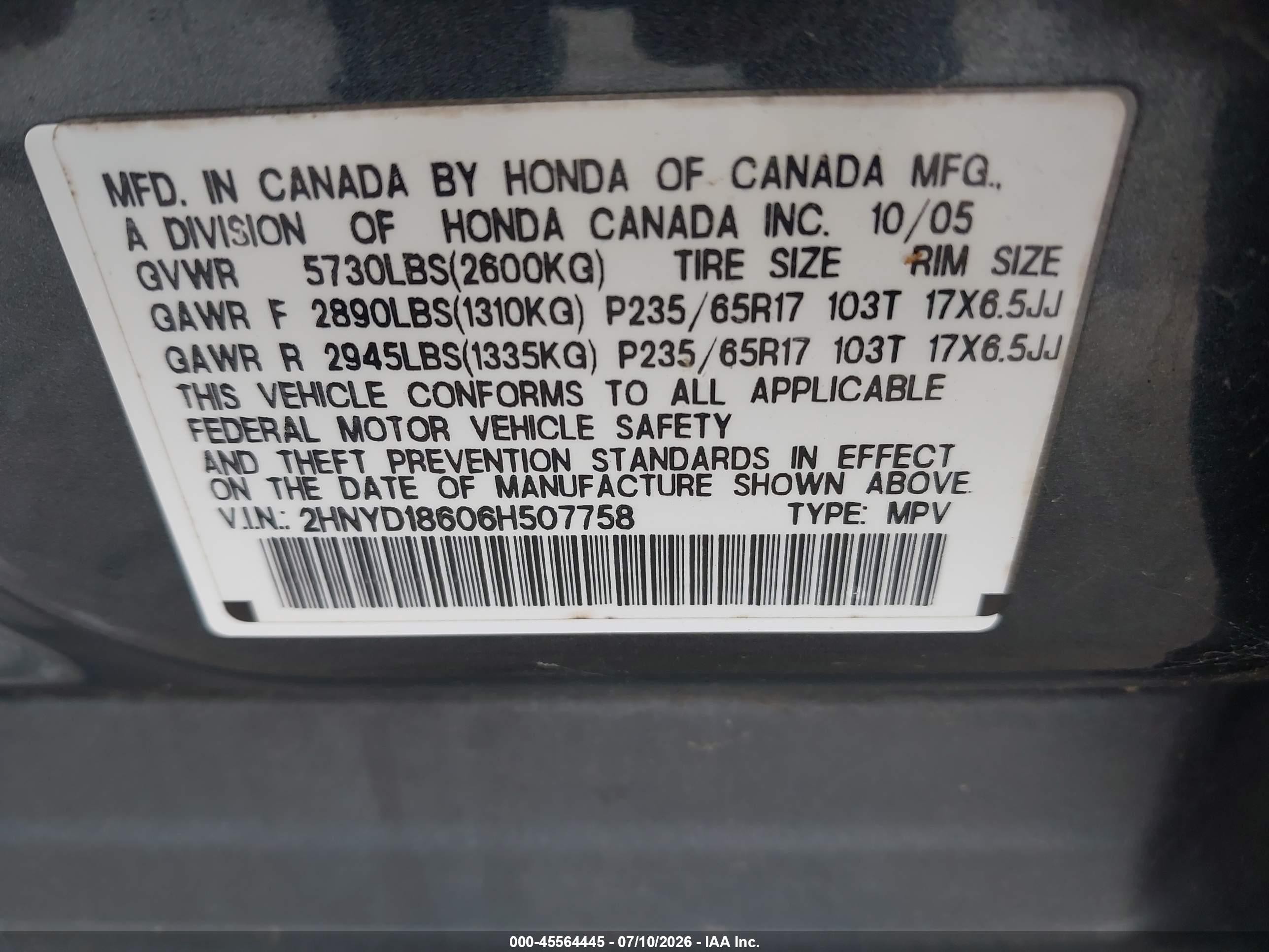 2006 Acura Mdx   Teal vin: 2HNYD18606H507758