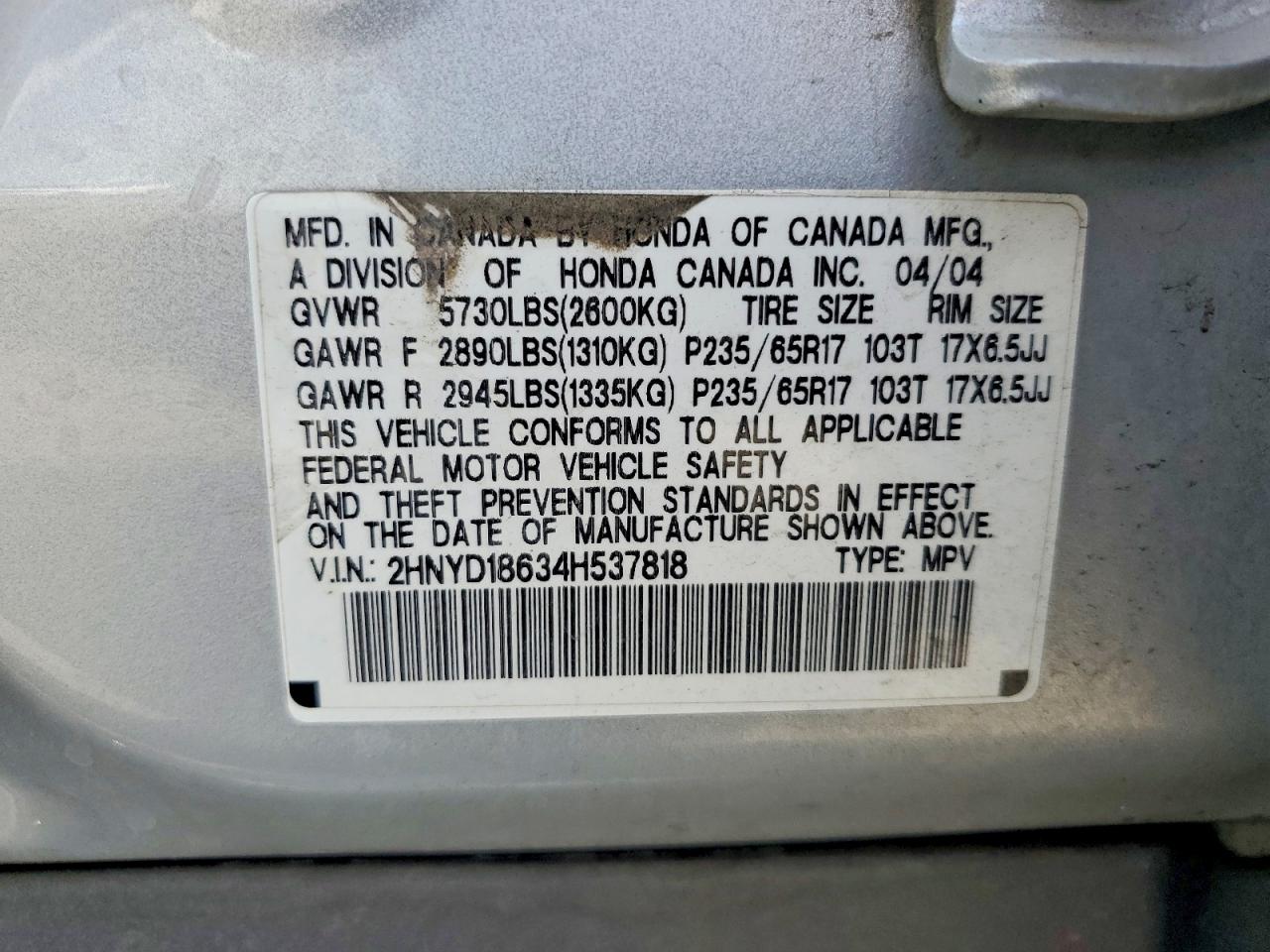 2004 Acura Mdx Touring Silver vin: 2HNYD18634H537818