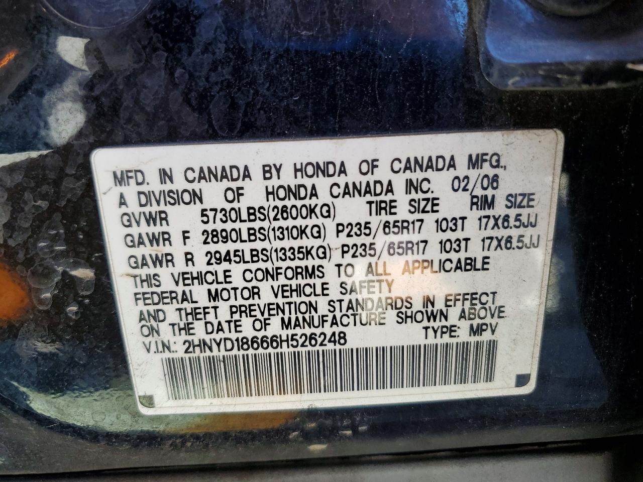 2006 Acura Mdx Touring Black vin: 2HNYD18666H526248