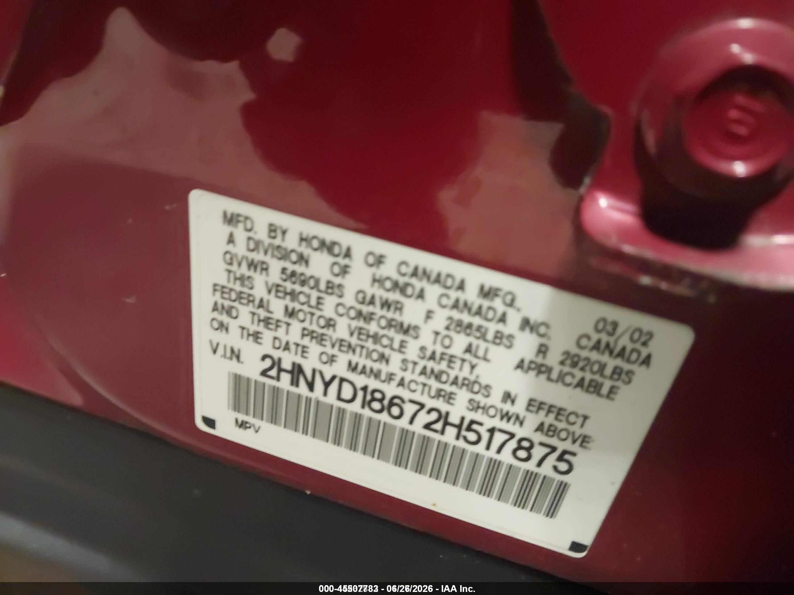 2002 Acura Mdx   Red vin: 2HNYD18672H517875