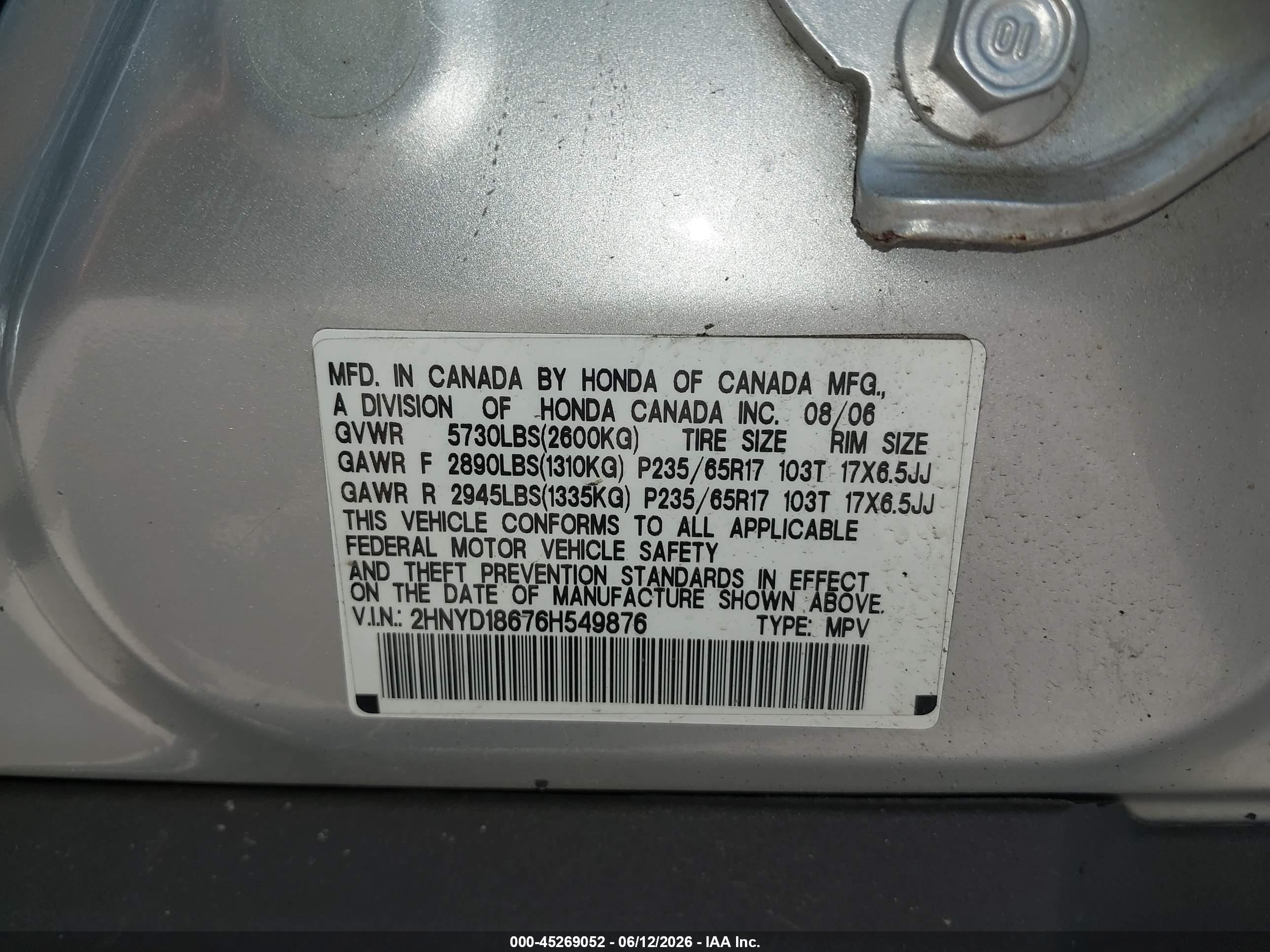 2006 Acura Mdx   Silver vin: 2HNYD18676H549876