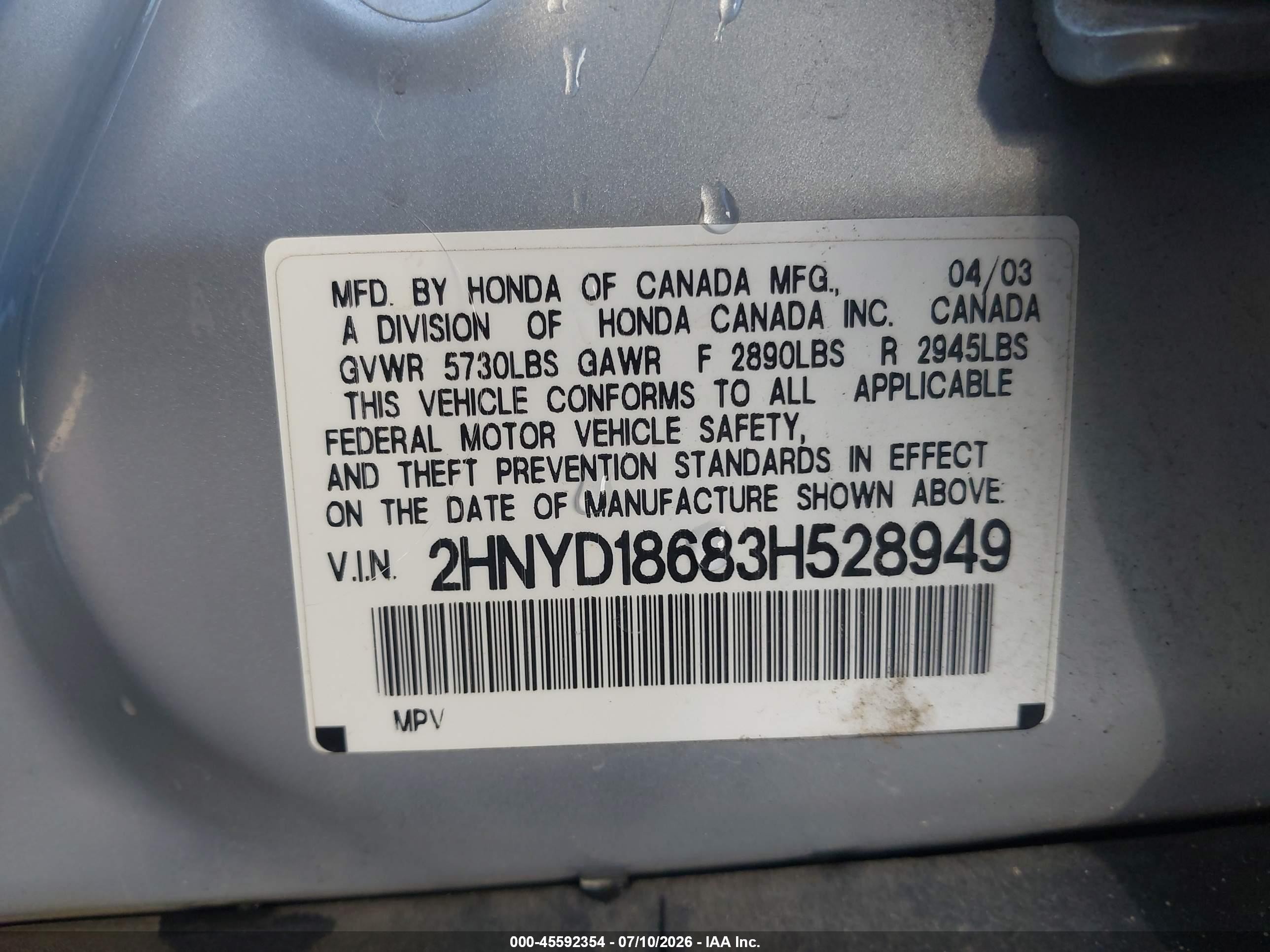 2003 Acura Mdx   Silver vin: 2HNYD18683H528949