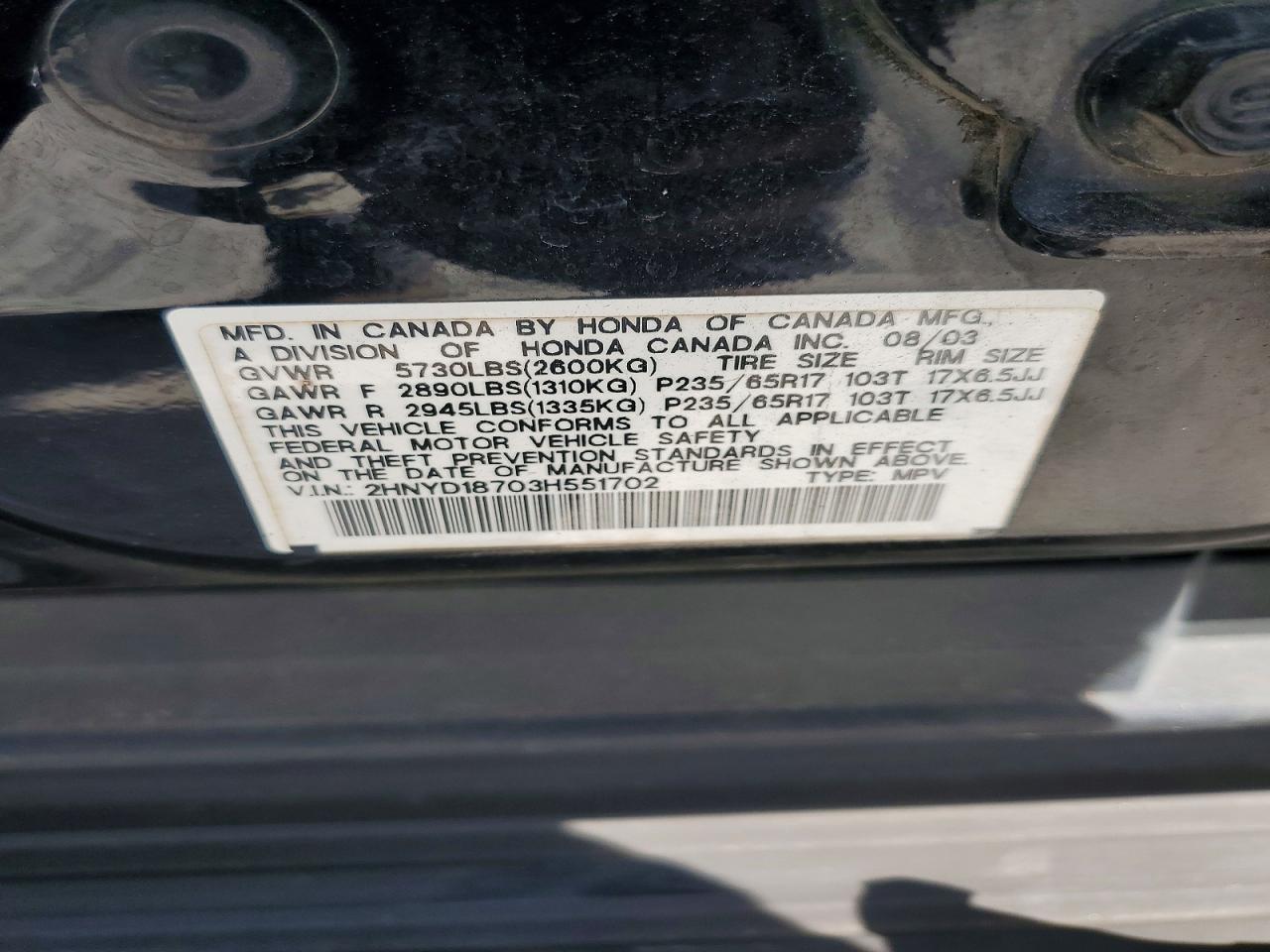 2003 Acura Mdx Touring Black vin: 2HNYD18703H551702