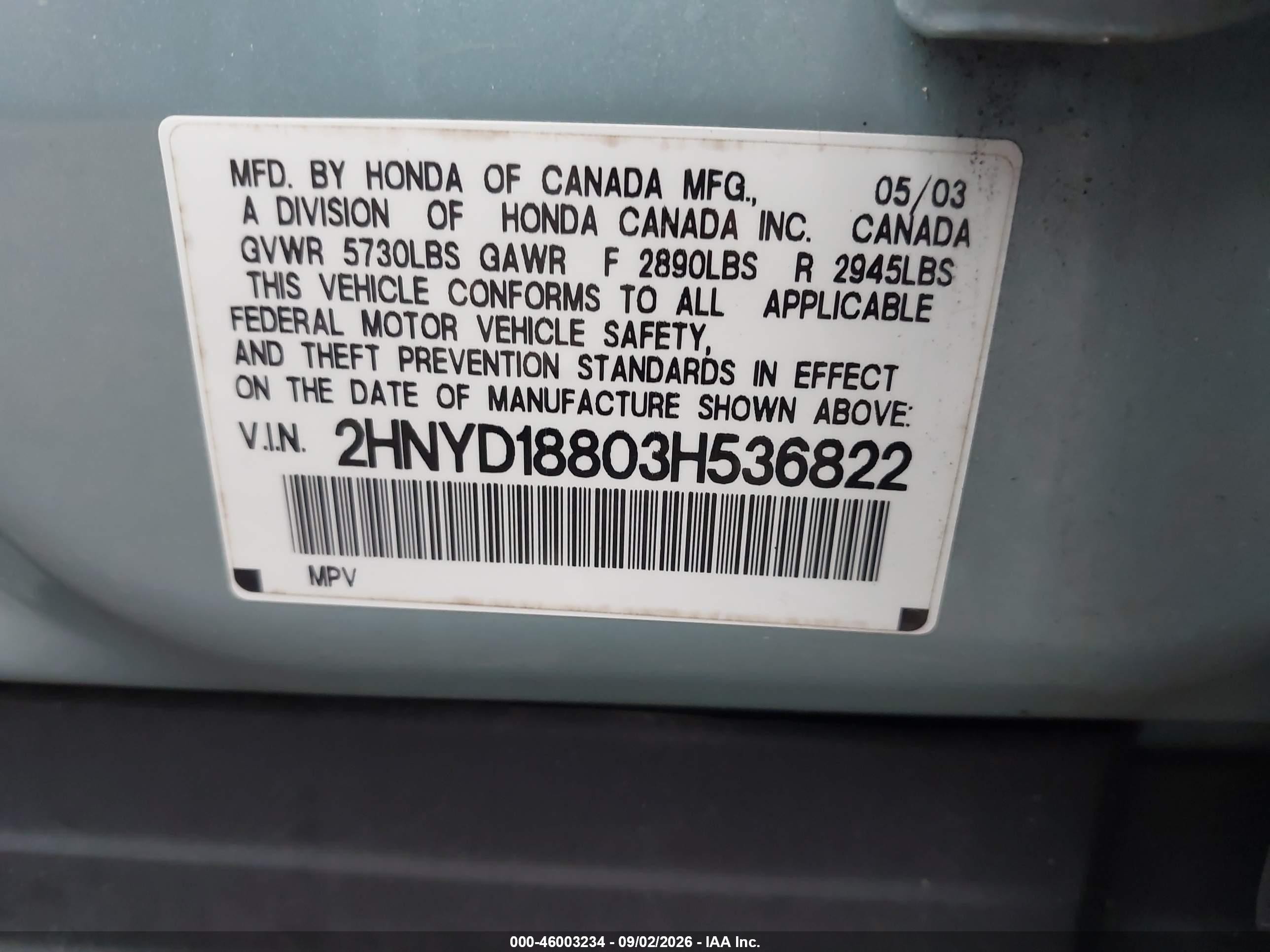 2003 Acura Mdx Light Blue vin: 2HNYD18803H536822