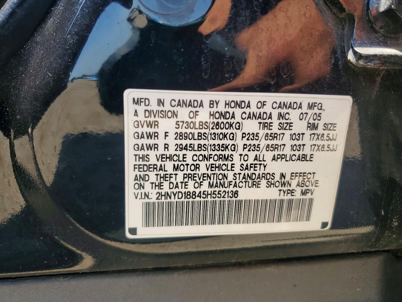 2005 Acura Mdx Touring Black vin: 2HNYD18845H552136