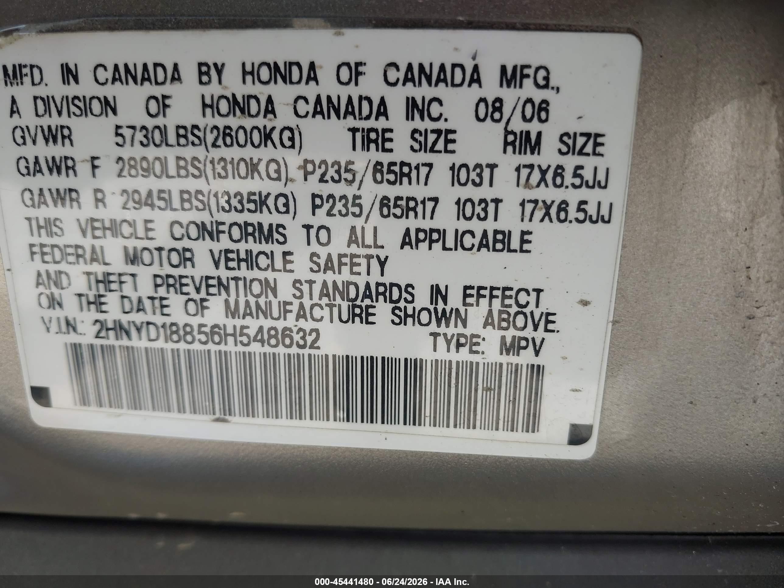 2006 Acura Mdx   Beige vin: 2HNYD18856H548632