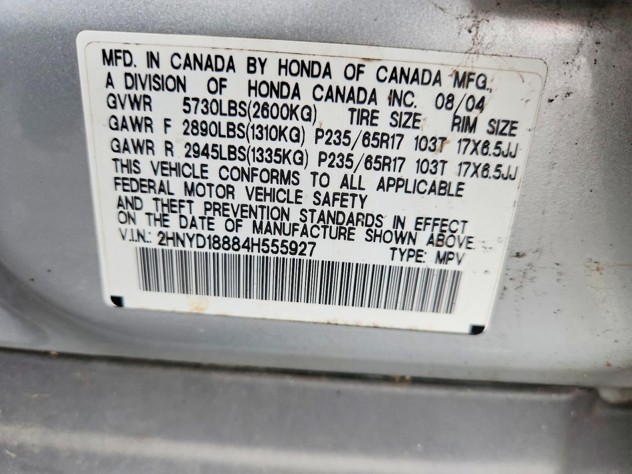 2004 Acura Mdx Touring Silver vin: 2HNYD18884H555927