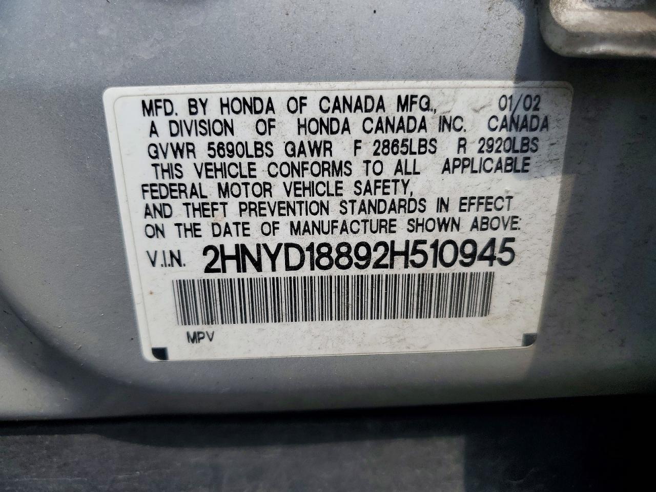 2002 Acura Mdx Touring Silver vin: 2HNYD18892H510945