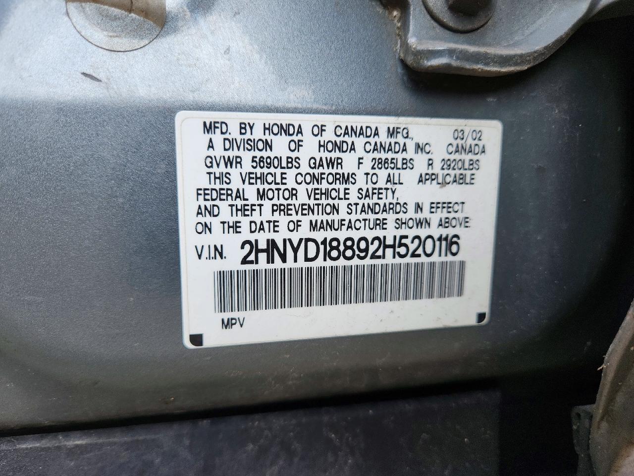 2002 Acura Mdx Touring Gray vin: 2HNYD18892H520116