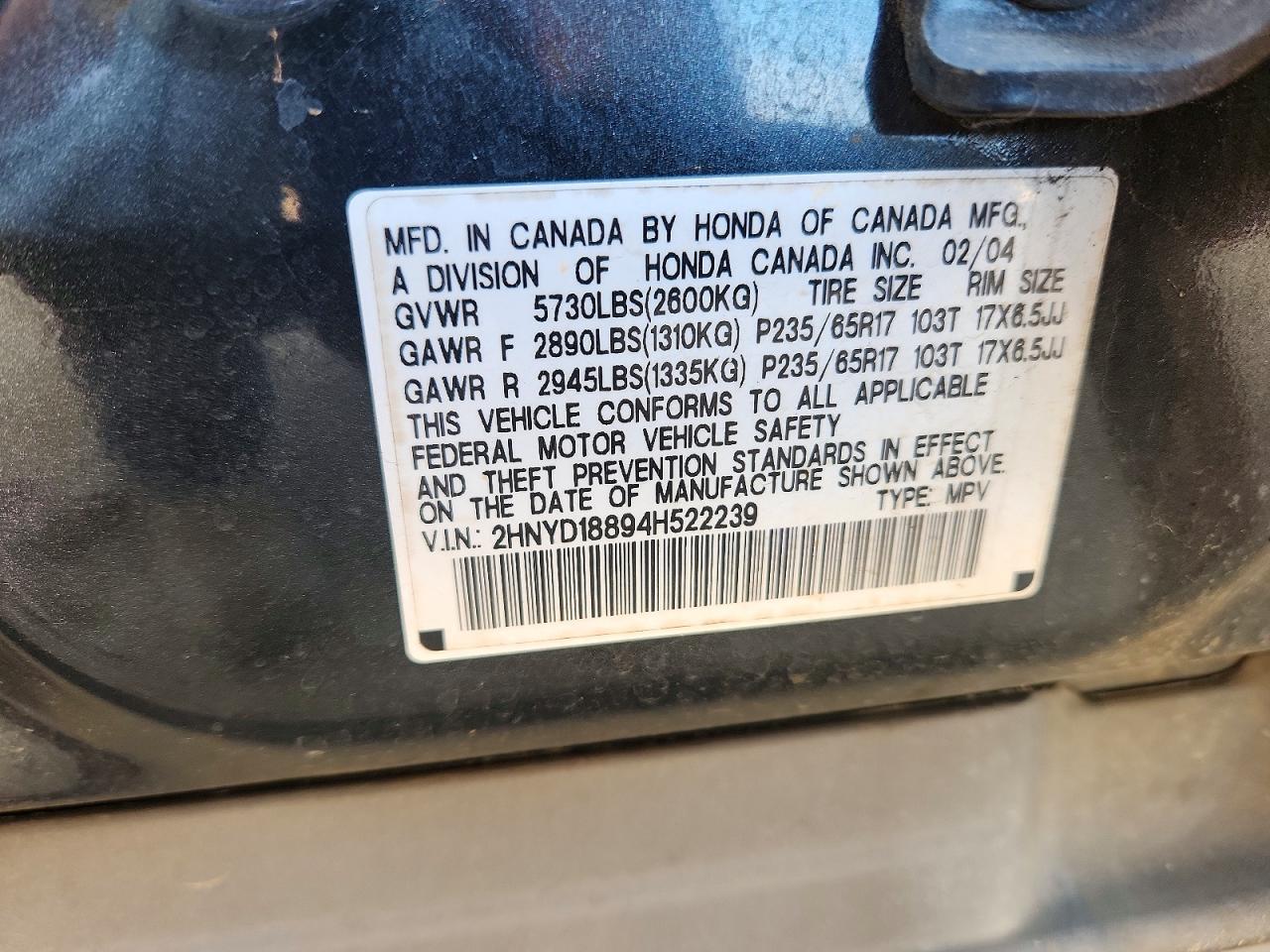2004 Acura Mdx Touring Gray vin: 2HNYD18894H522239