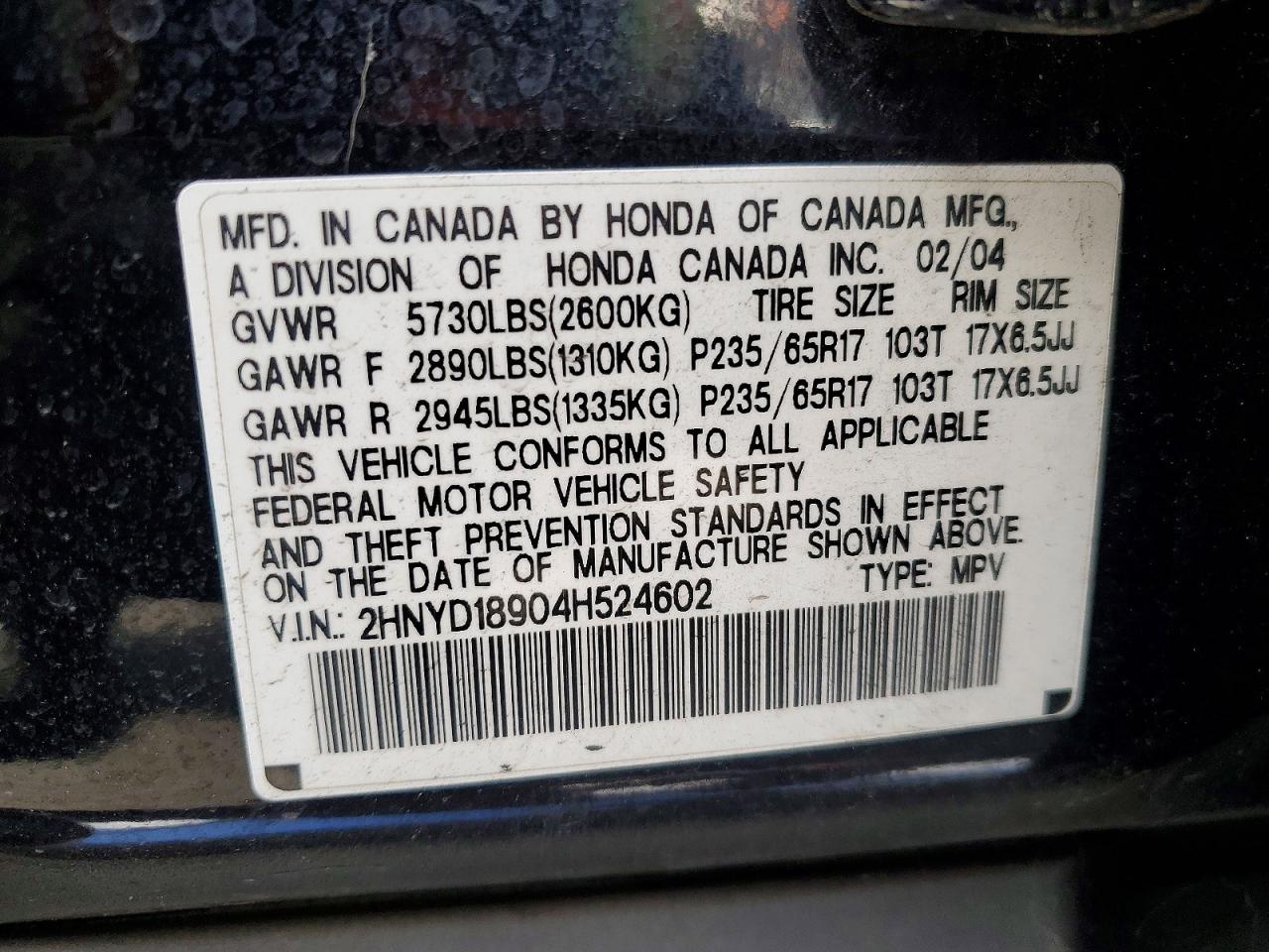 2004 Acura Mdx Touring Black vin: 2HNYD18904H524602