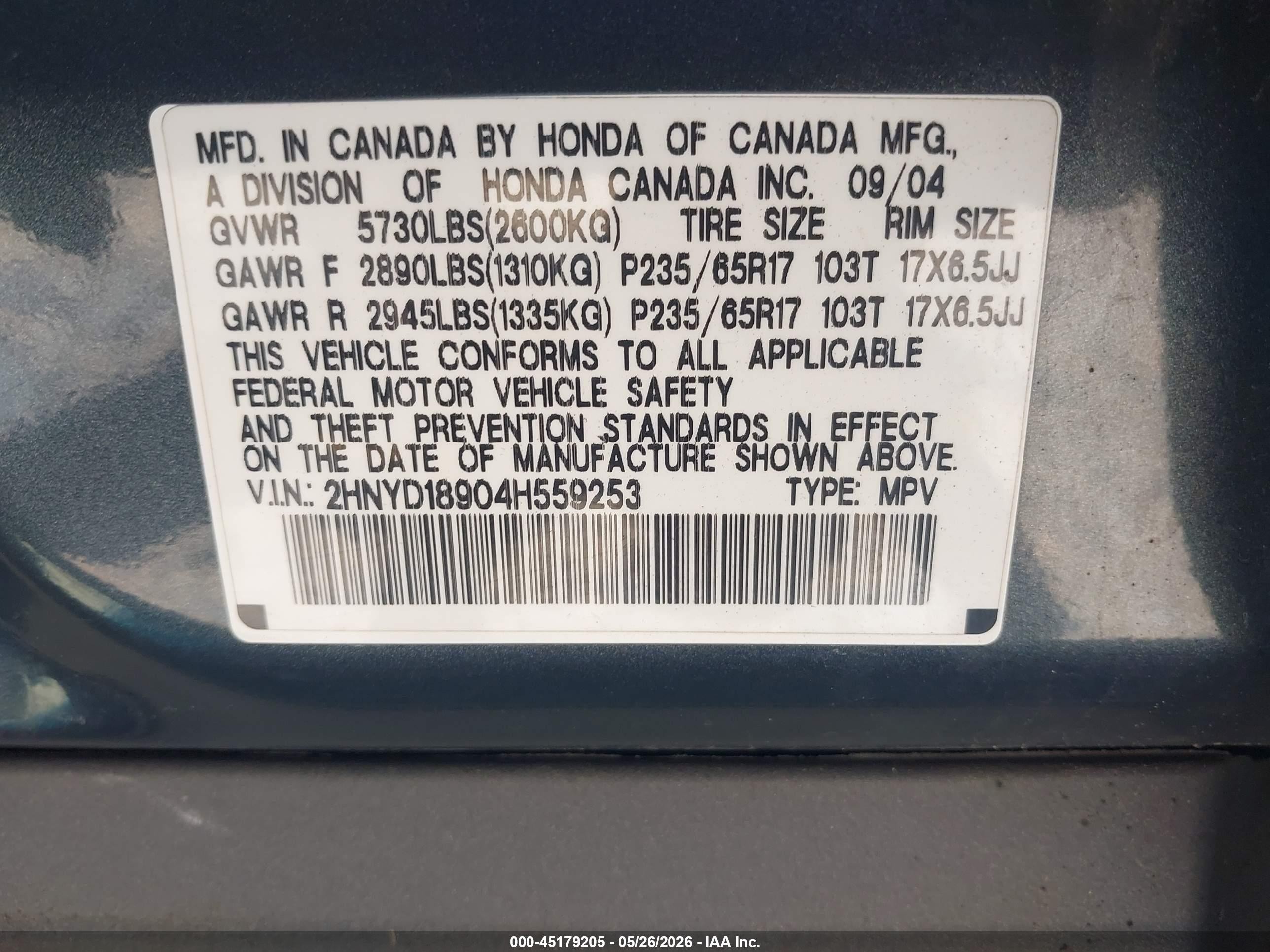 2004 Acura Mdx Gray vin: 2HNYD18904H559253