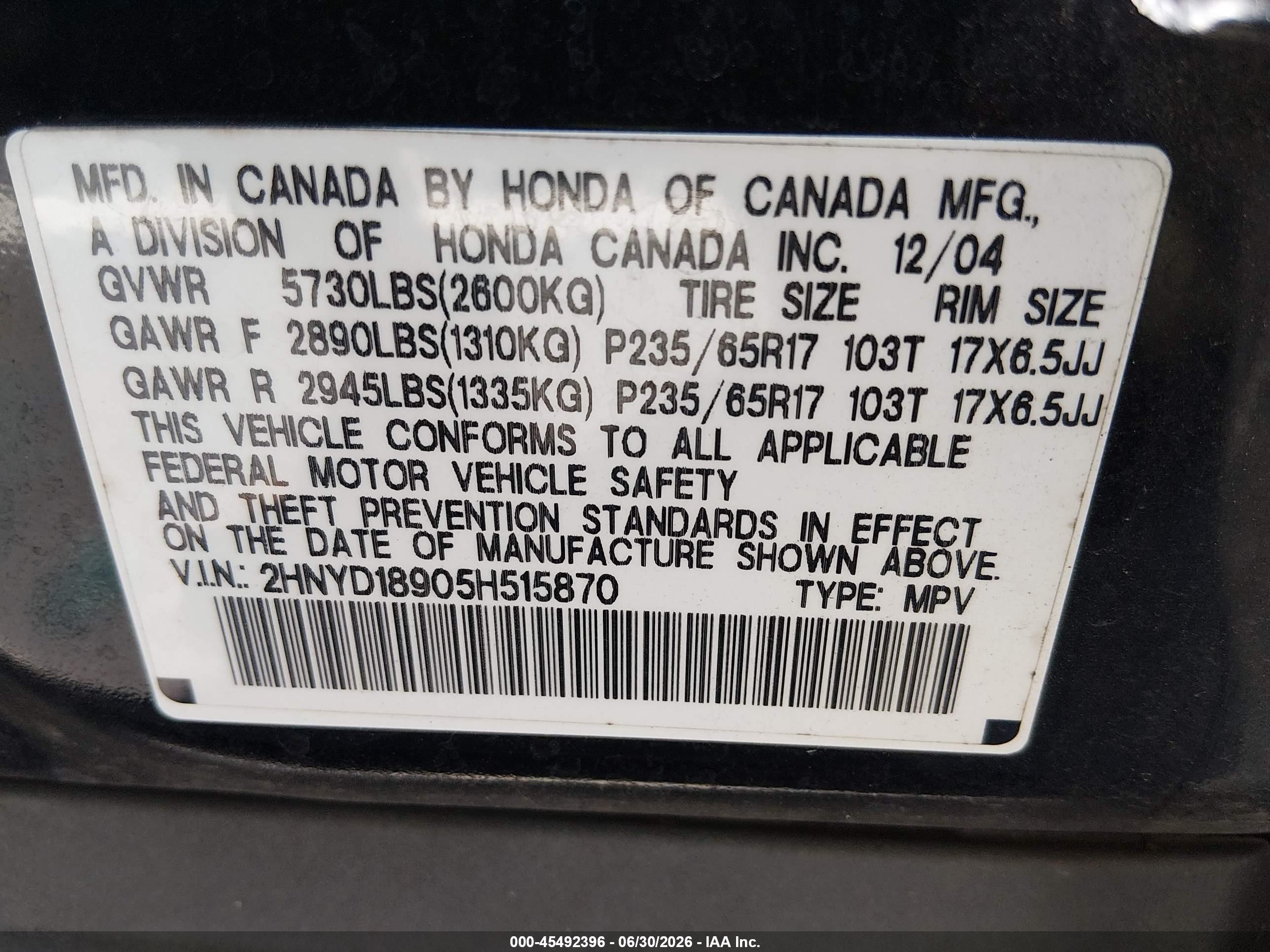 2005 Acura Mdx   Black vin: 2HNYD18905H515870