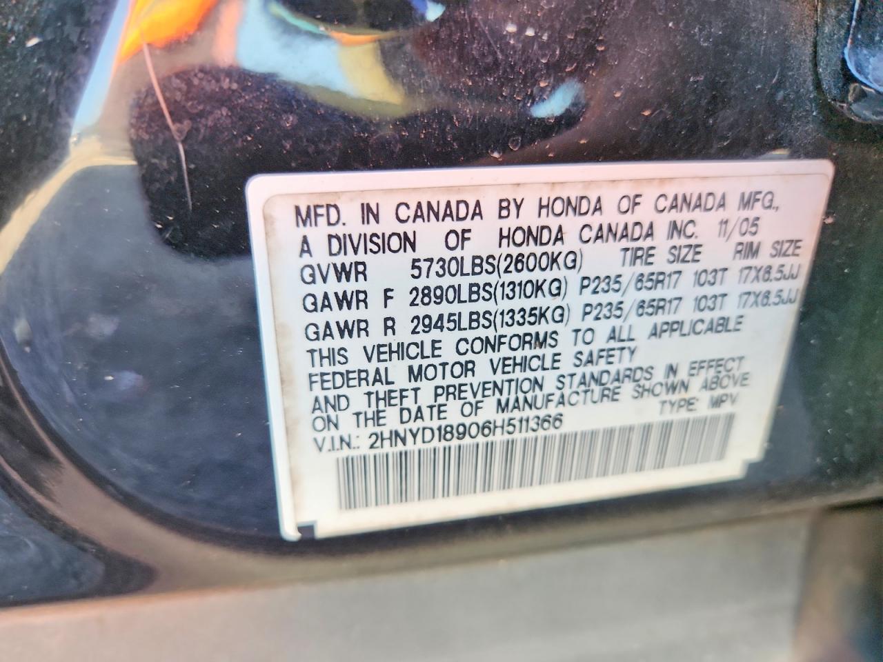 2006 Acura Mdx Touring Black vin: 2HNYD18906H511366