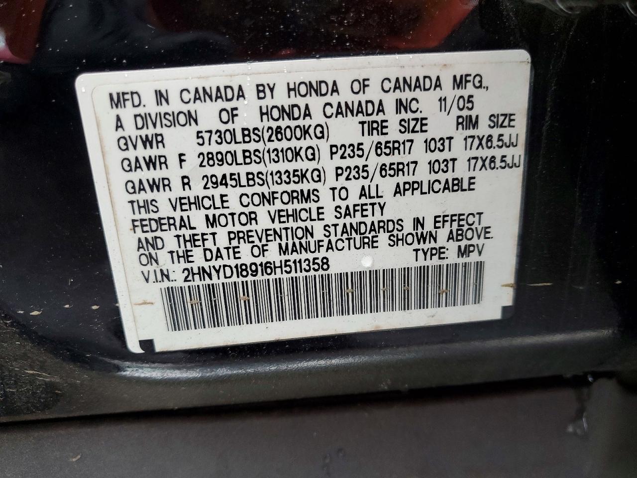 2006 Acura Mdx Touring Black vin: 2HNYD18916H511358
