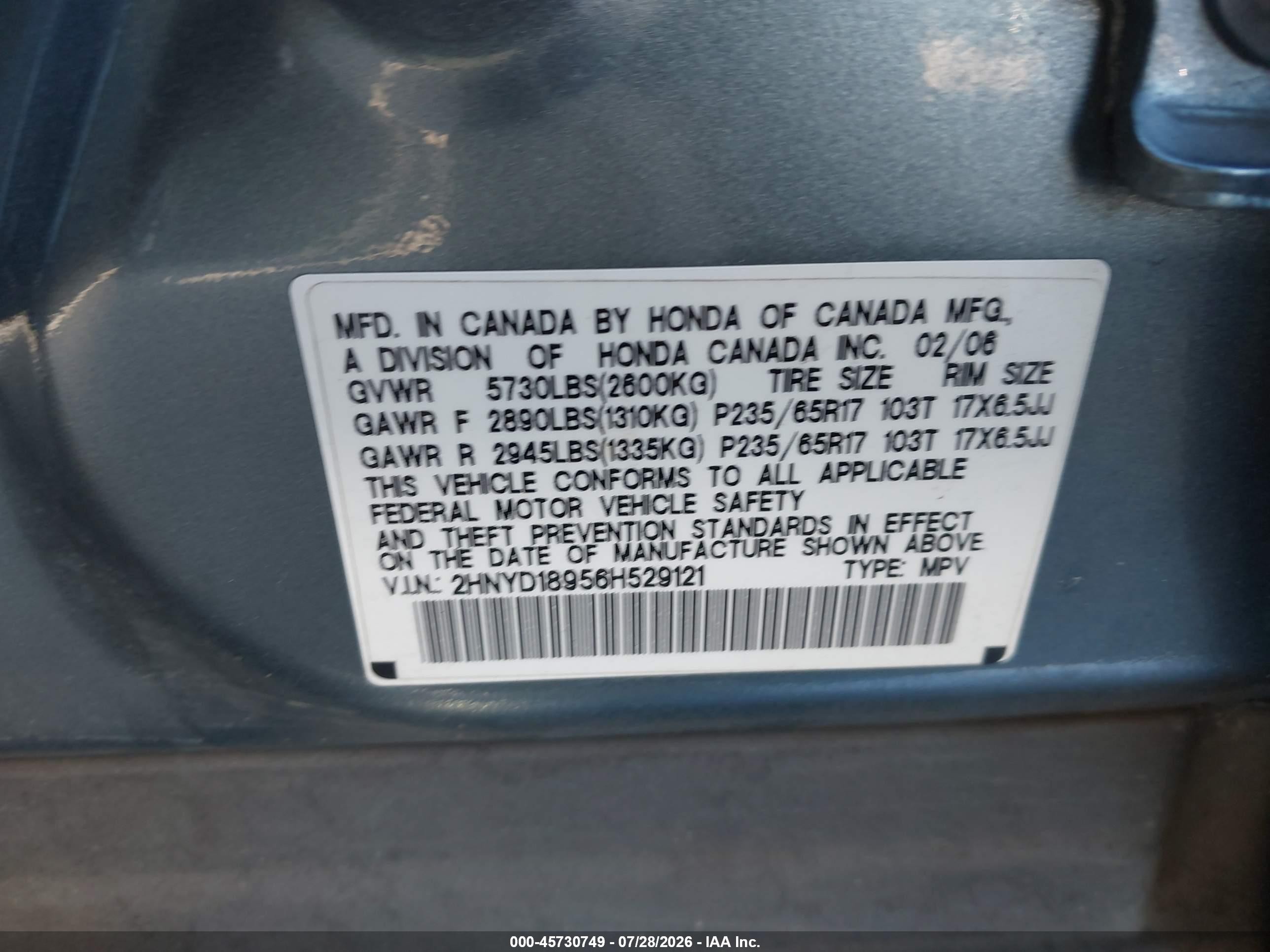 2006 Acura Mdx   Light Blue vin: 2HNYD18956H529121