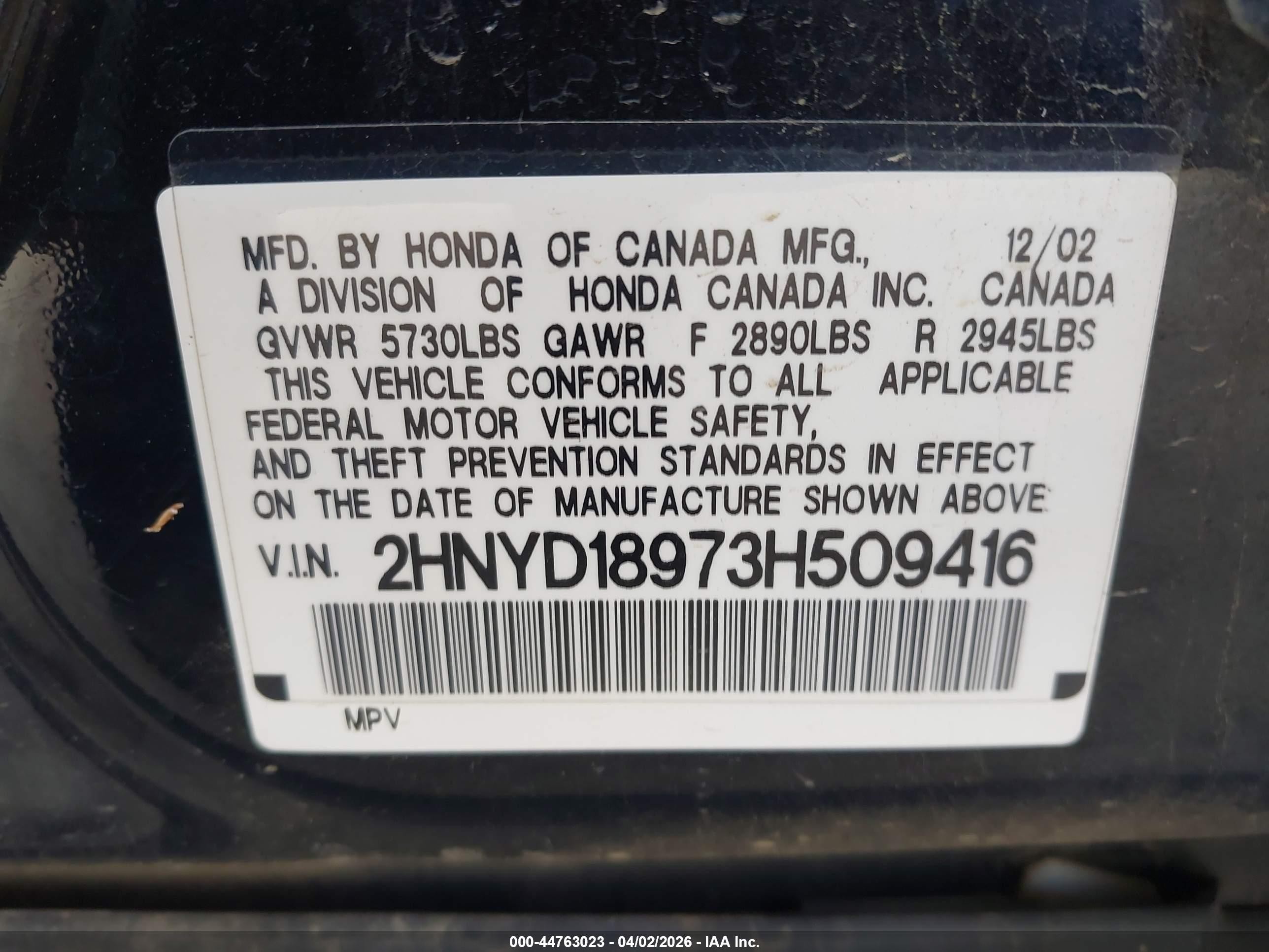 2003 Acura Mdx   Black vin: 2HNYD18973H509416