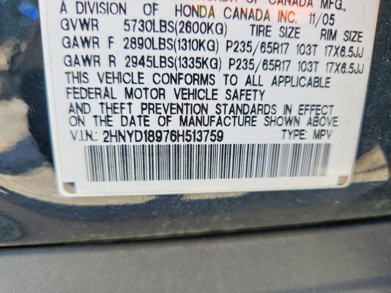 2006 Acura Mdx Touring Black vin: 2HNYD18976H513759