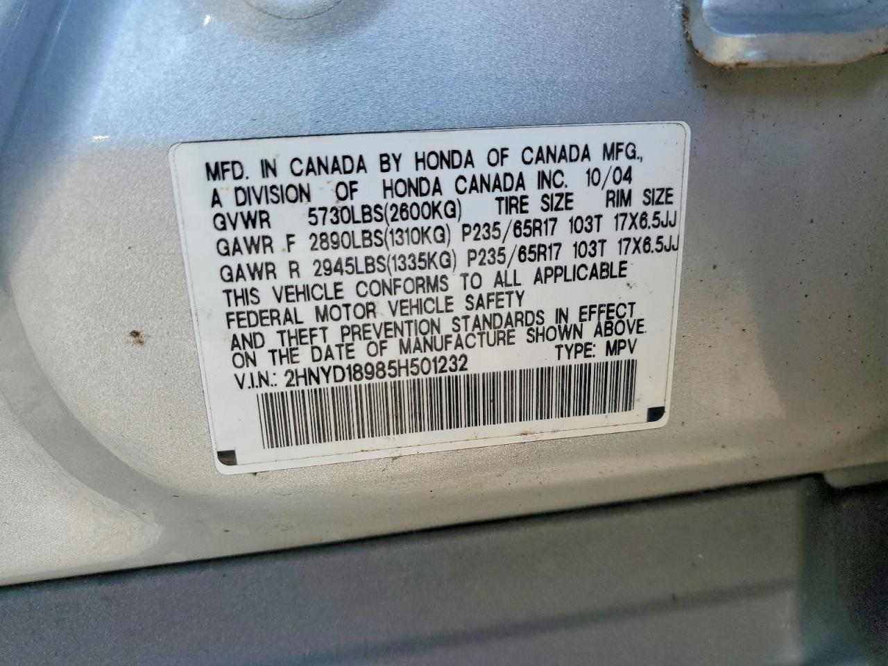 2005 Acura Mdx Touring Silver vin: 2HNYD18985H501232