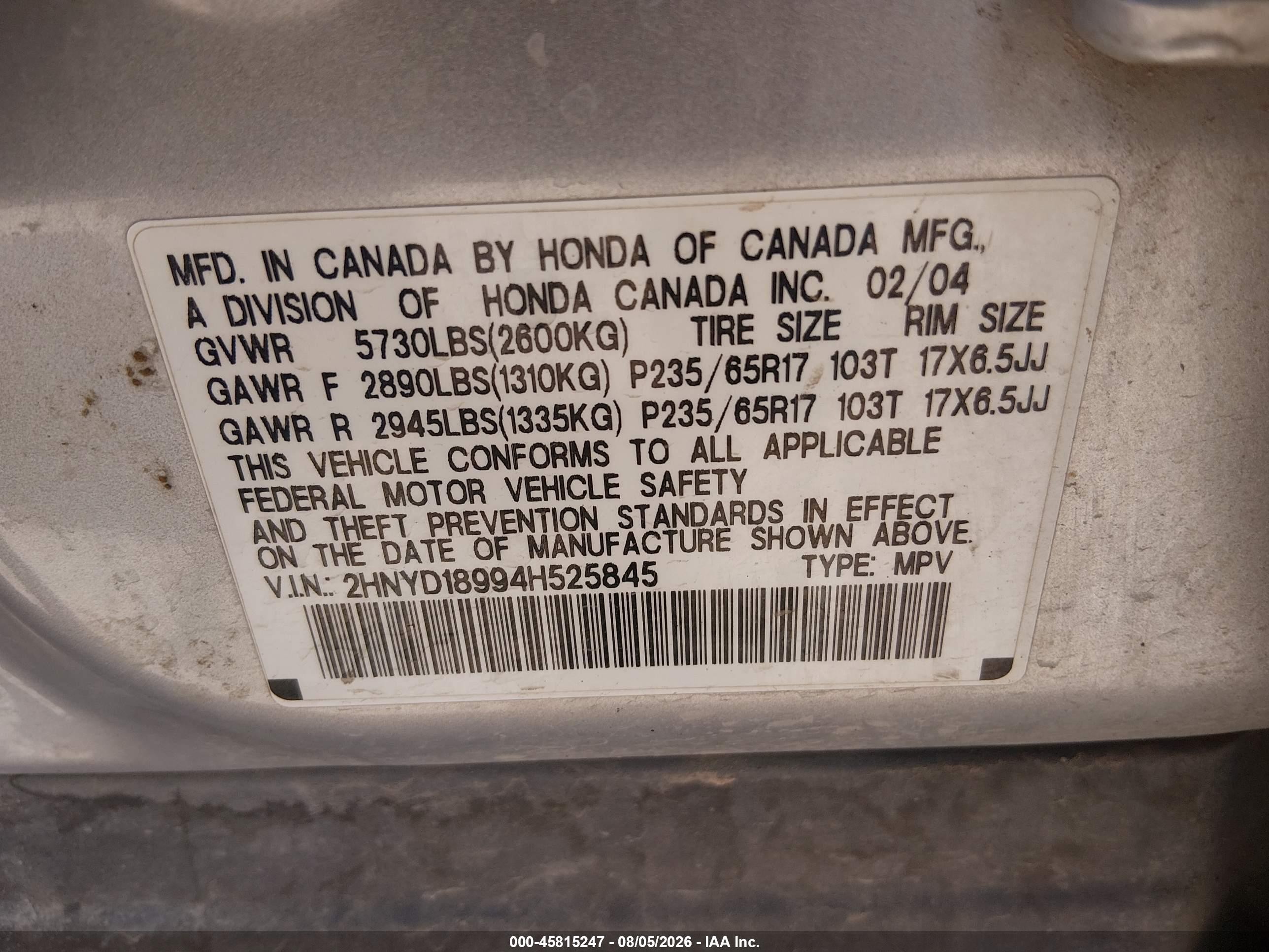 2004 Acura Mdx Silver vin: 2HNYD18994H525845