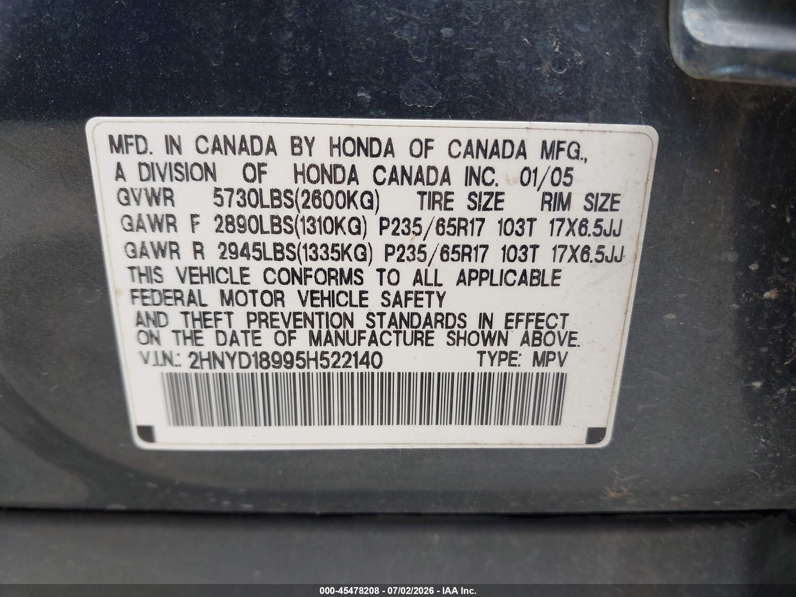 2005 Acura Mdx   Gray vin: 2HNYD18995H522140