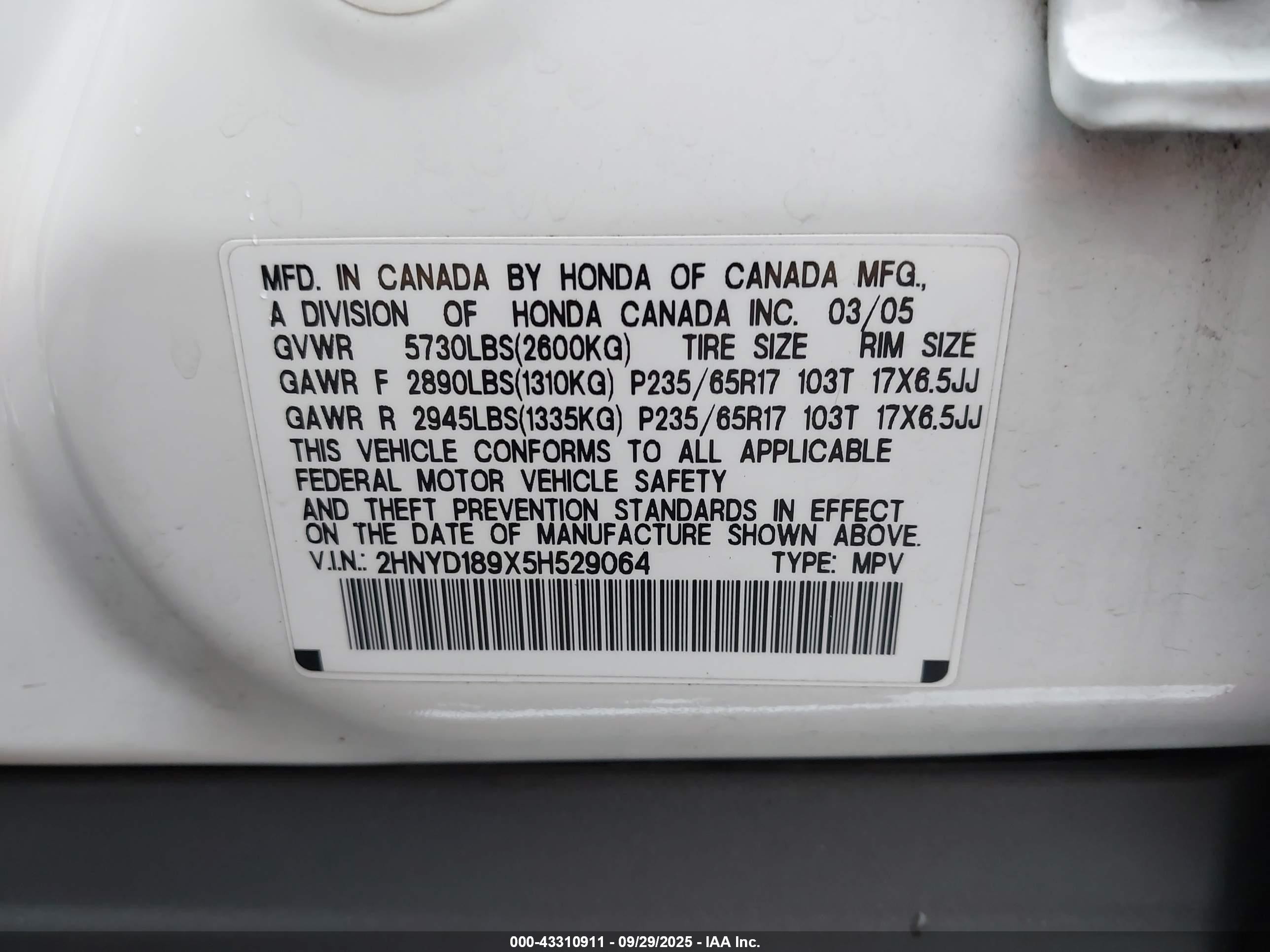 2005 Acura Mdx   Белый vin: 2HNYD189X5H529064