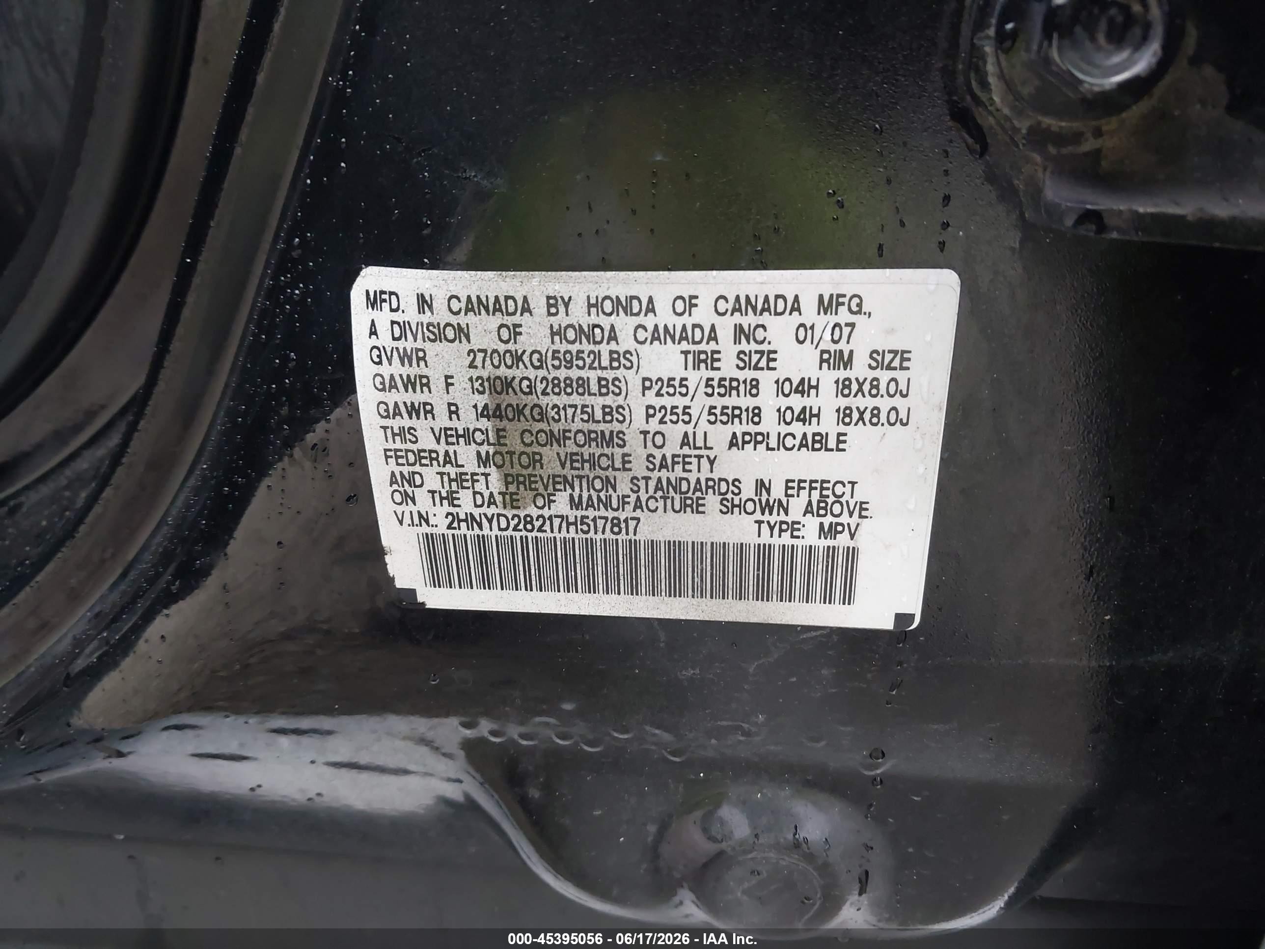 2007 Acura Mdx   Black vin: 2HNYD28217H517817