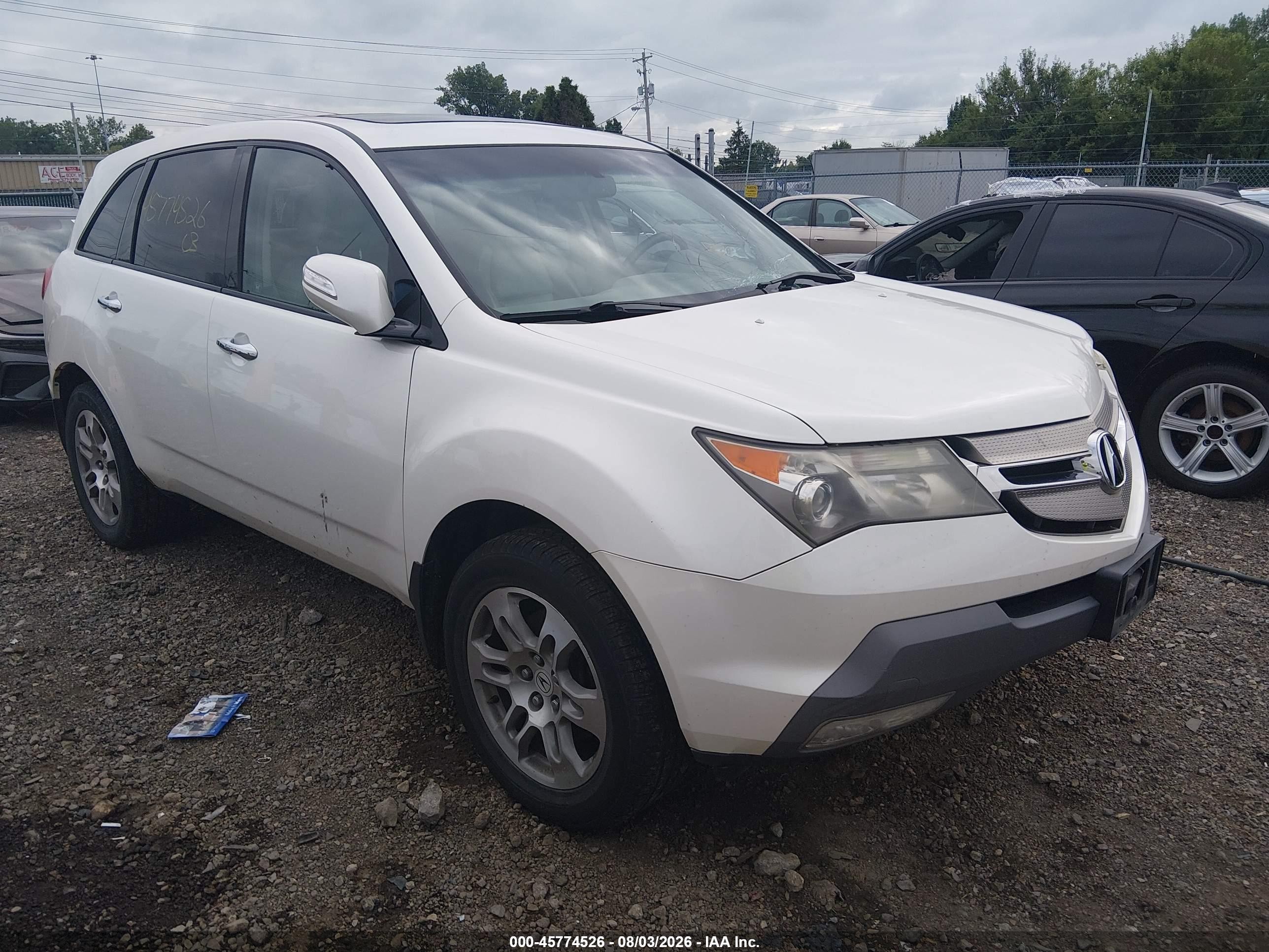 2008 Acura Mdx   White vin: 2HNYD28238H511695