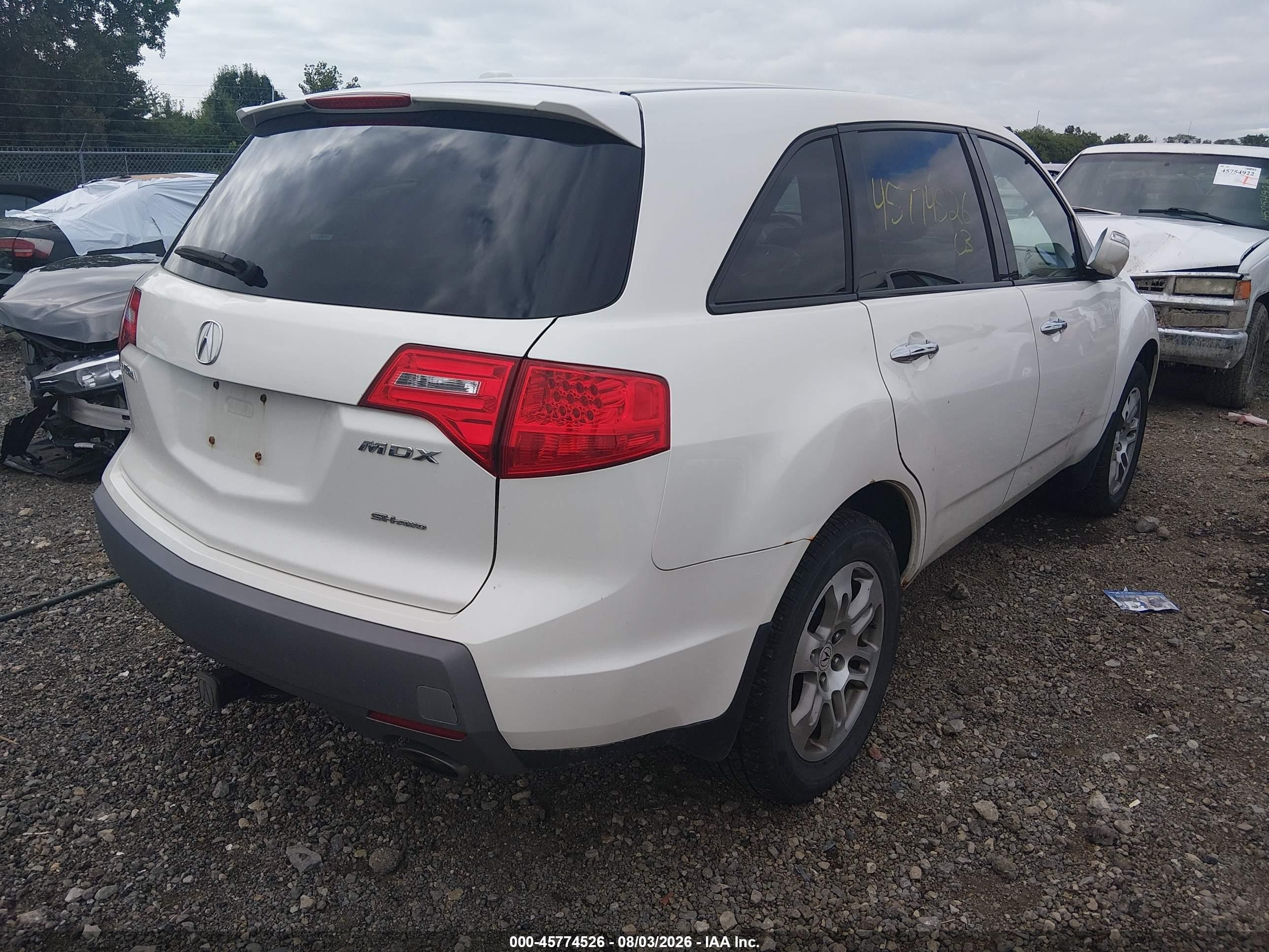 2008 Acura Mdx   White vin: 2HNYD28238H511695