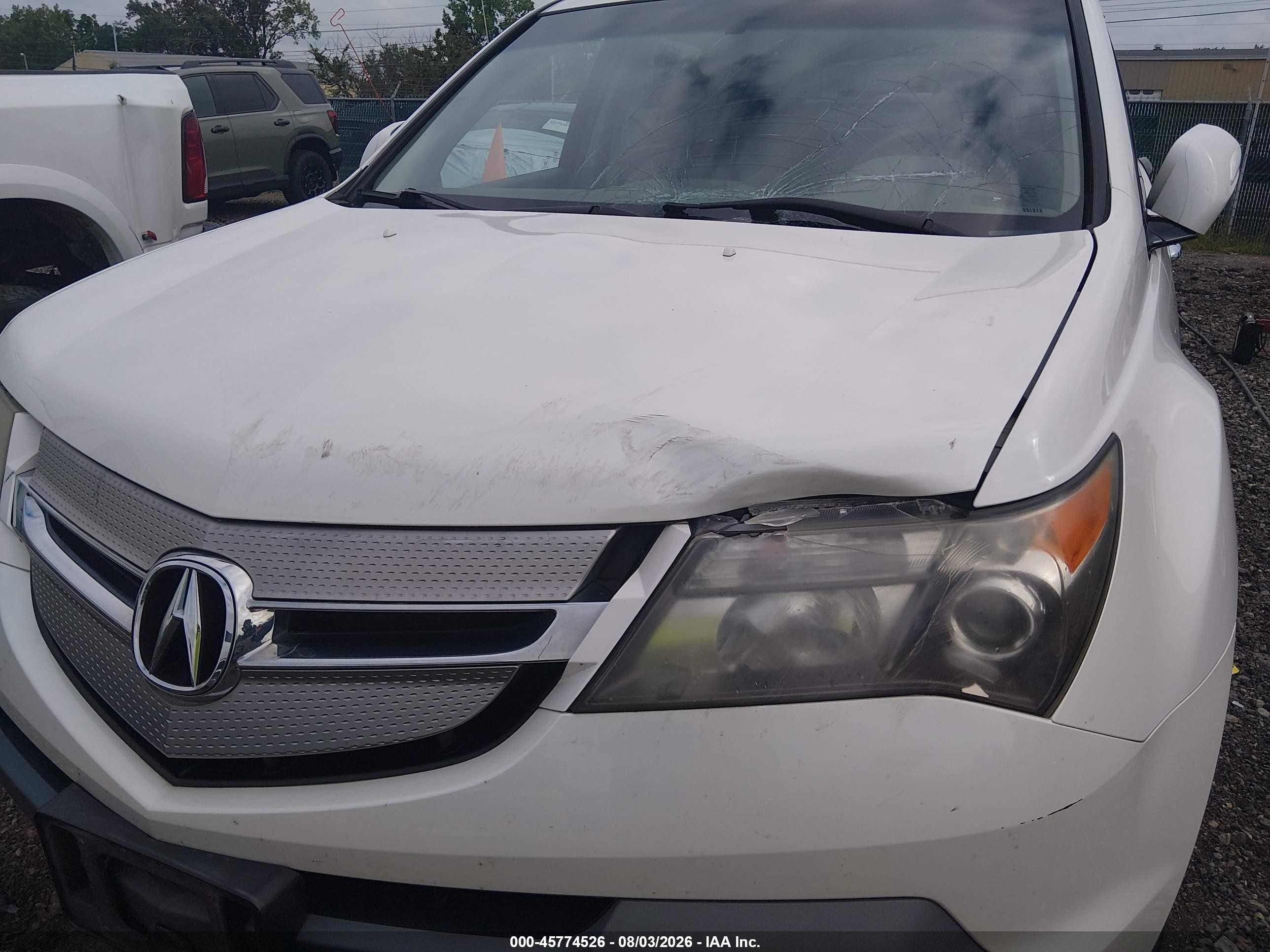 2008 Acura Mdx   White vin: 2HNYD28238H511695