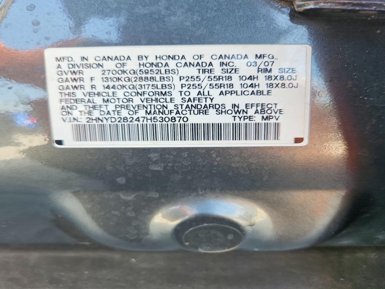 2007 Acura Mdx Charcoal vin: 2HNYD28247H530870