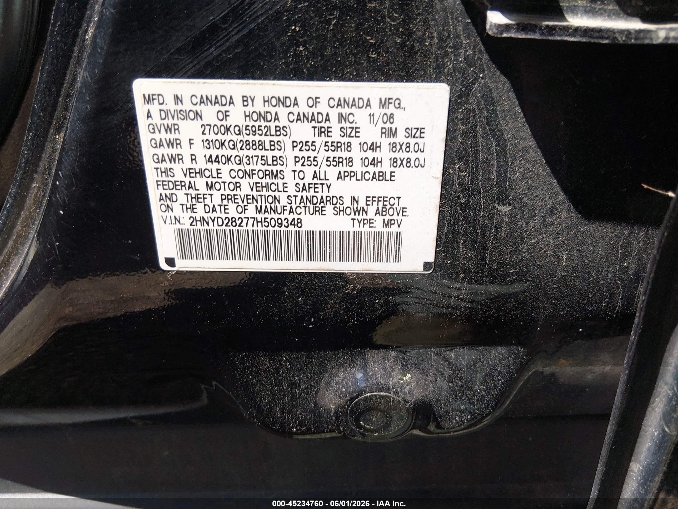 2007 Acura Mdx   Black vin: 2HNYD28277H509348