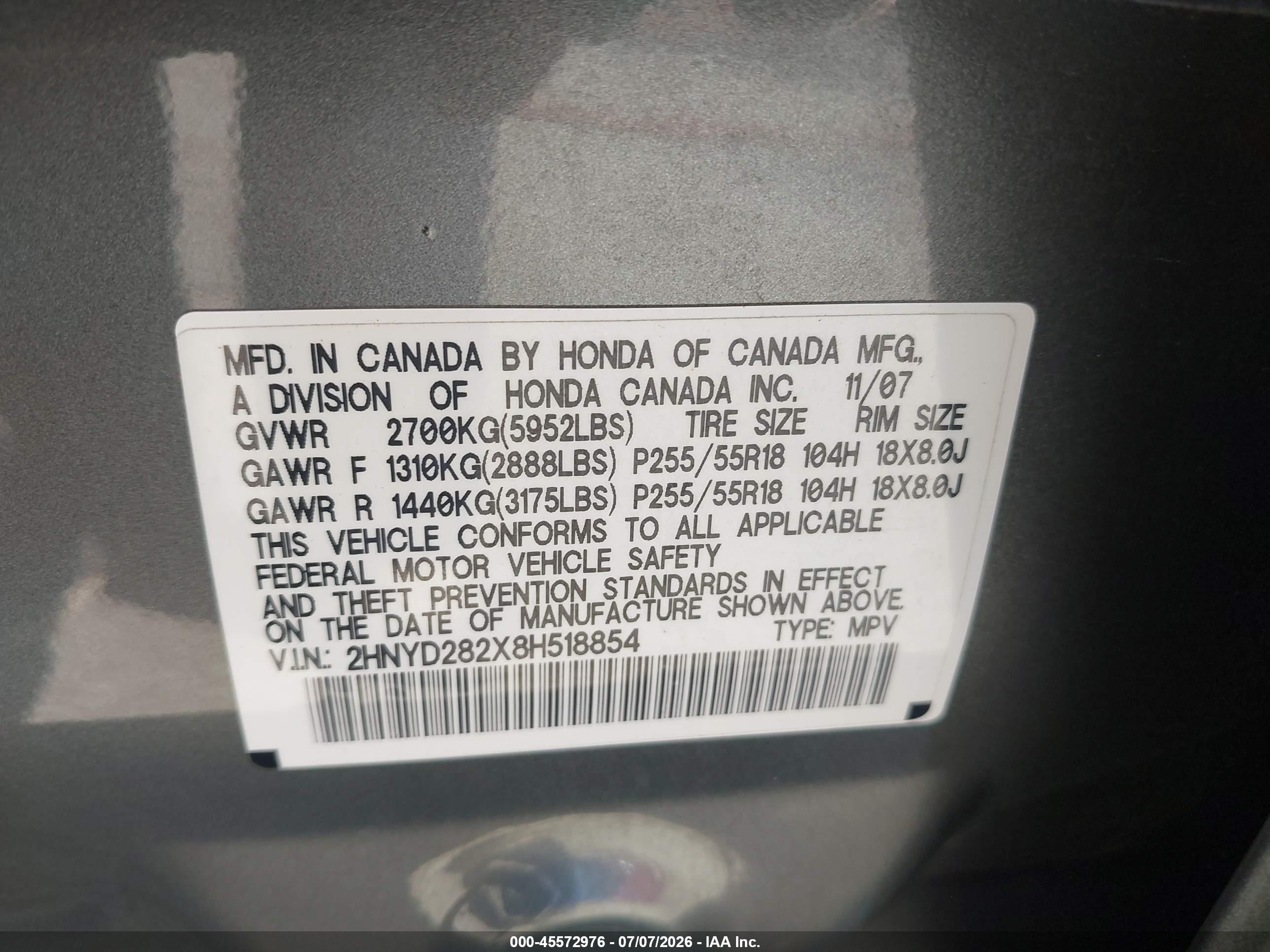 2008 Acura Mdx   Gray vin: 2HNYD282X8H518854