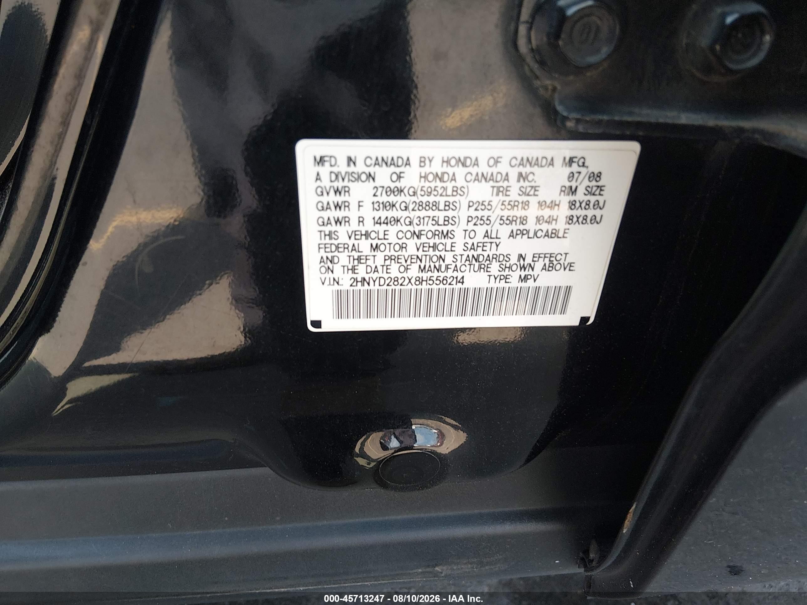 2008 Acura Mdx   Black vin: 2HNYD282X8H556214