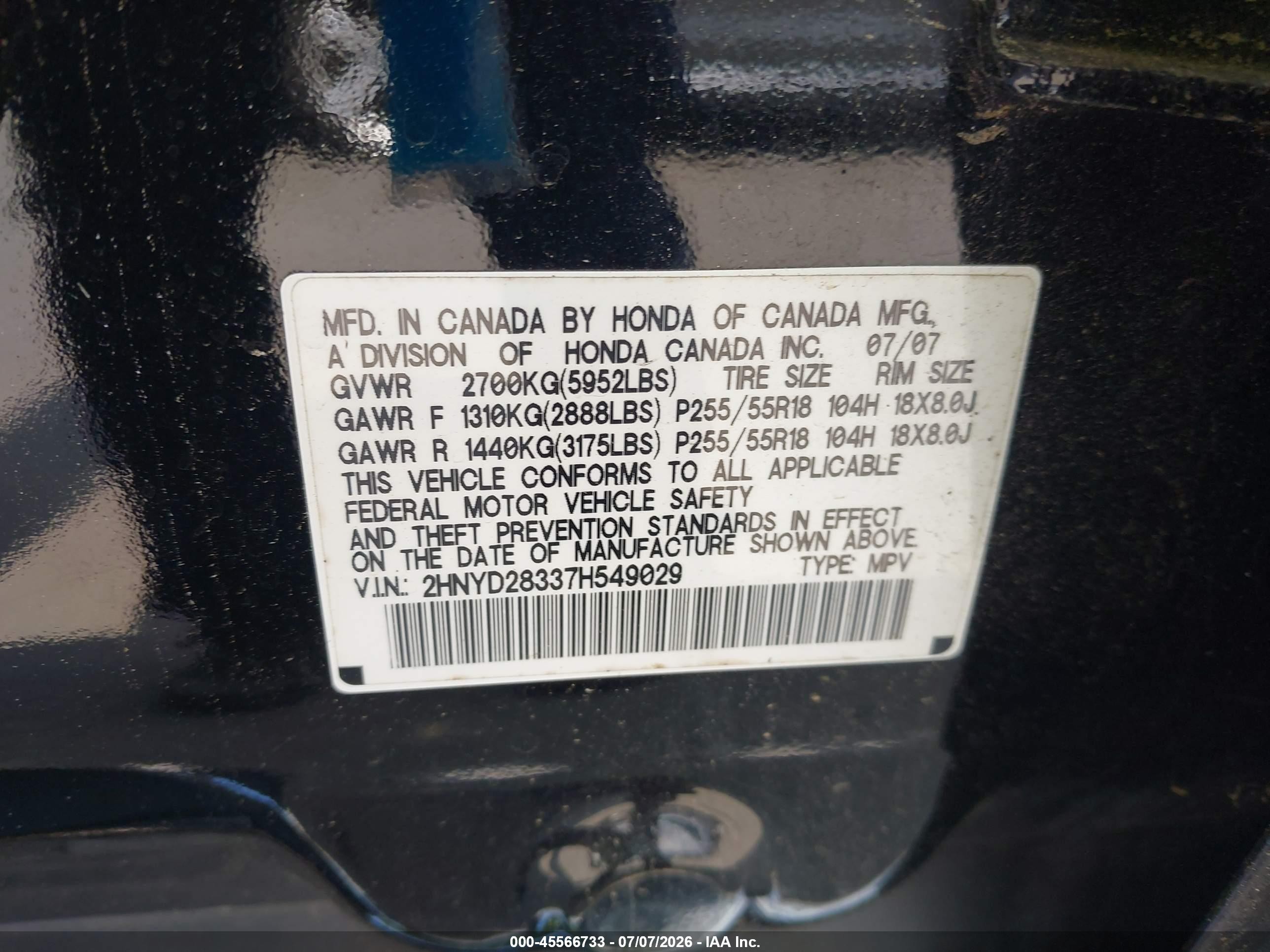 2007 Acura Mdx Technology Package Black vin: 2HNYD28337H549029