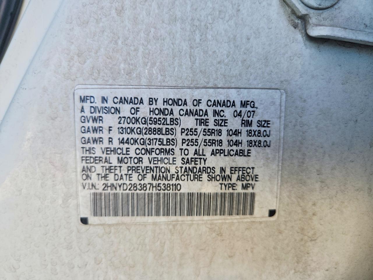 2007 Acura Mdx Technology White vin: 2HNYD28387H538110
