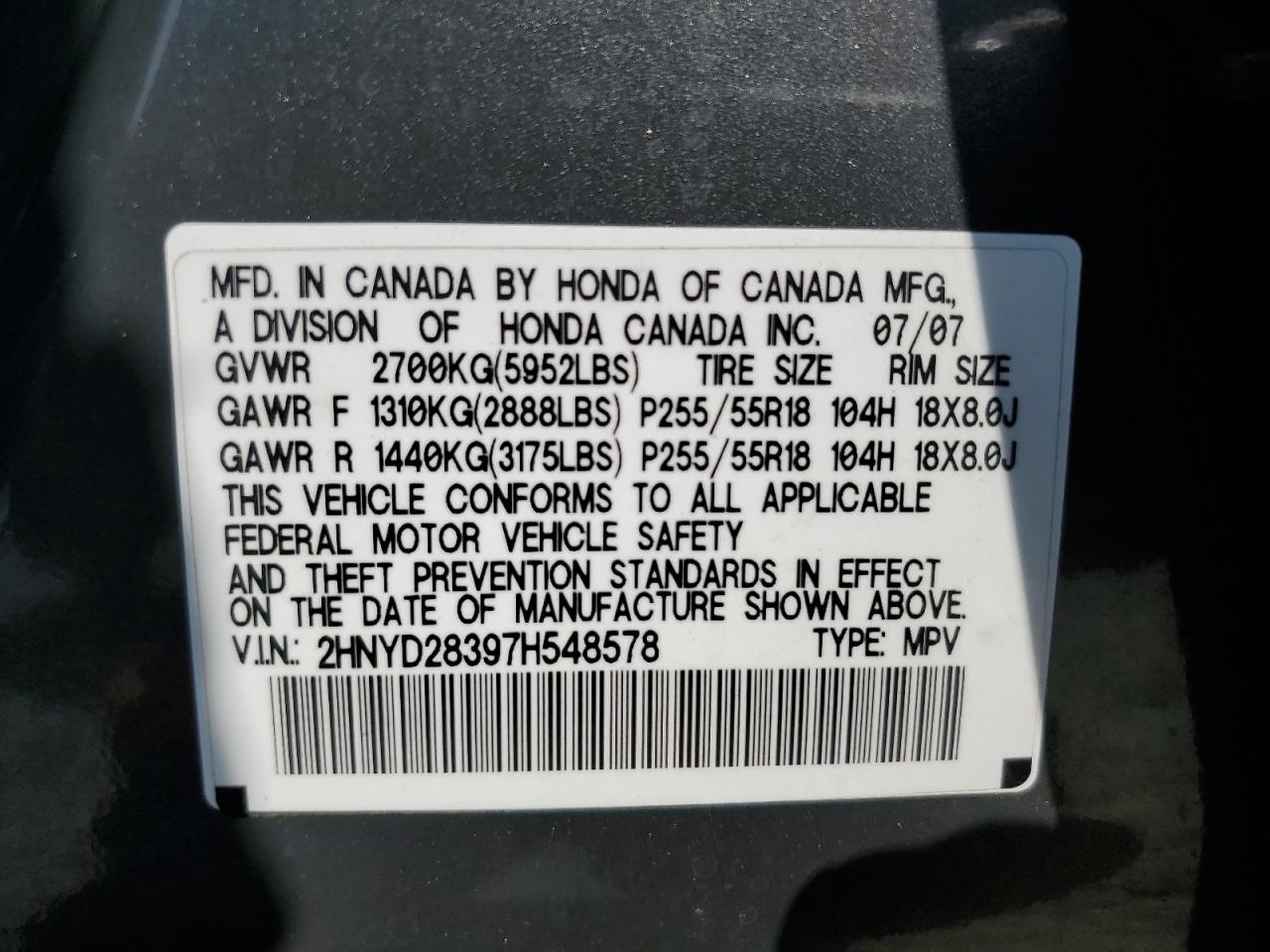 2007 Acura Mdx Technology Gray vin: 2HNYD28397H548578