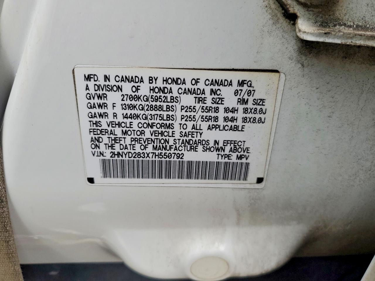 2007 Acura Mdx Technology White vin: 2HNYD283X7H550792