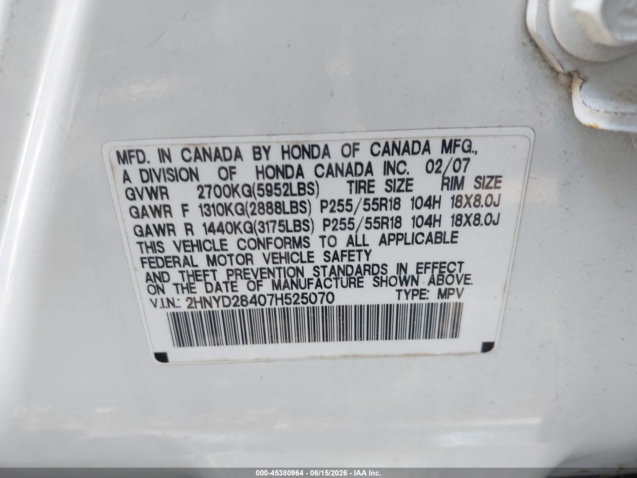 2007 Acura Mdx Technology Package White vin: 2HNYD28407H525070