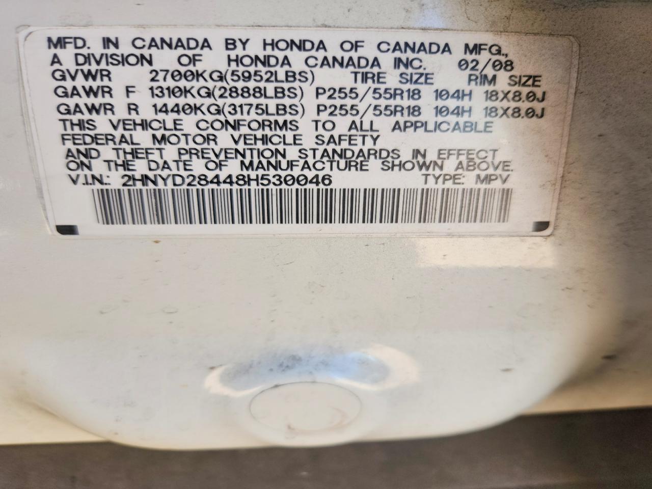 2008 Acura Mdx White vin: 2HNYD28448H530046