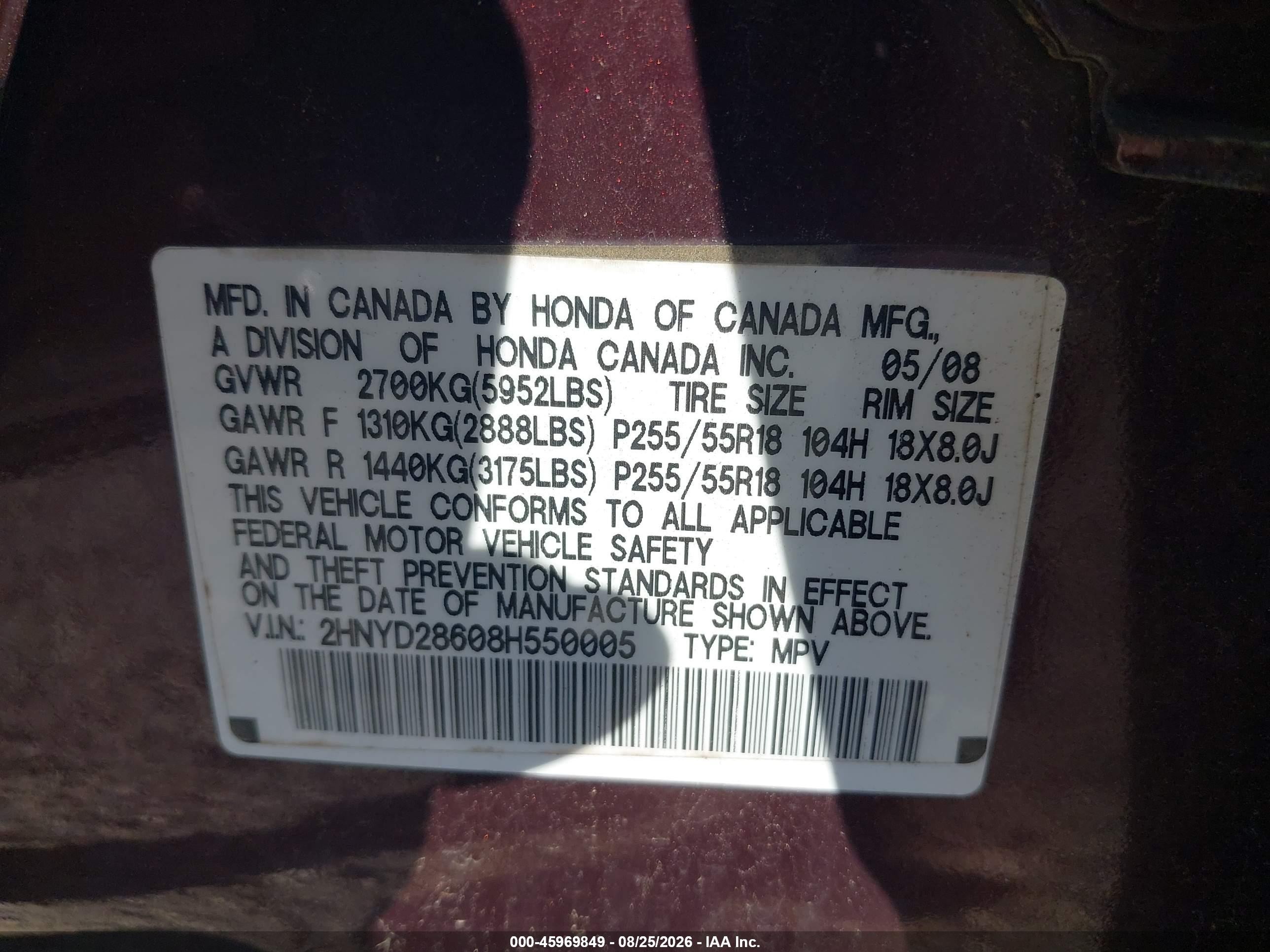 2008 Acura Mdx Technology Package Burgundy vin: 2HNYD28608H550005