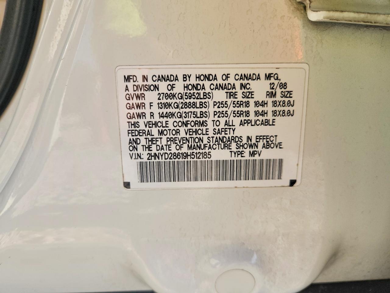 2009 Acura Mdx Technology White vin: 2HNYD28619H512185