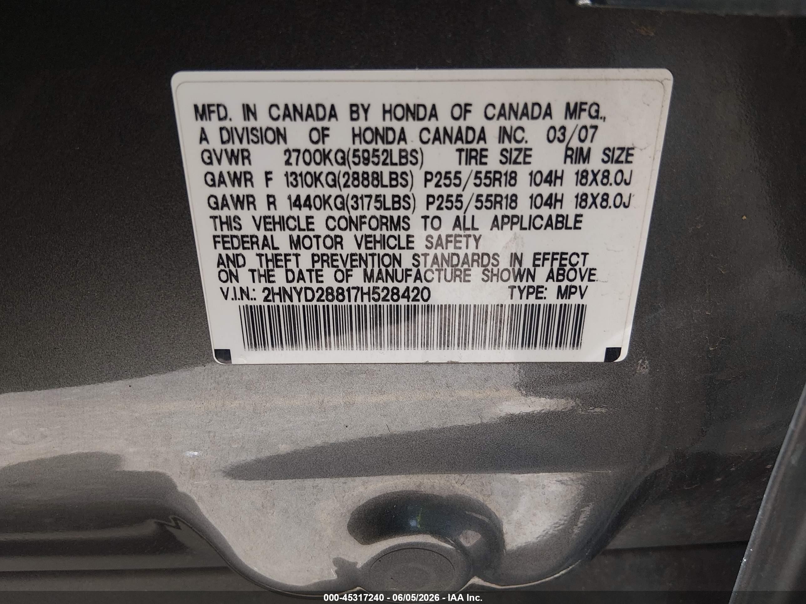 2007 Acura Mdx Sport Package Gray vin: 2HNYD28817H528420