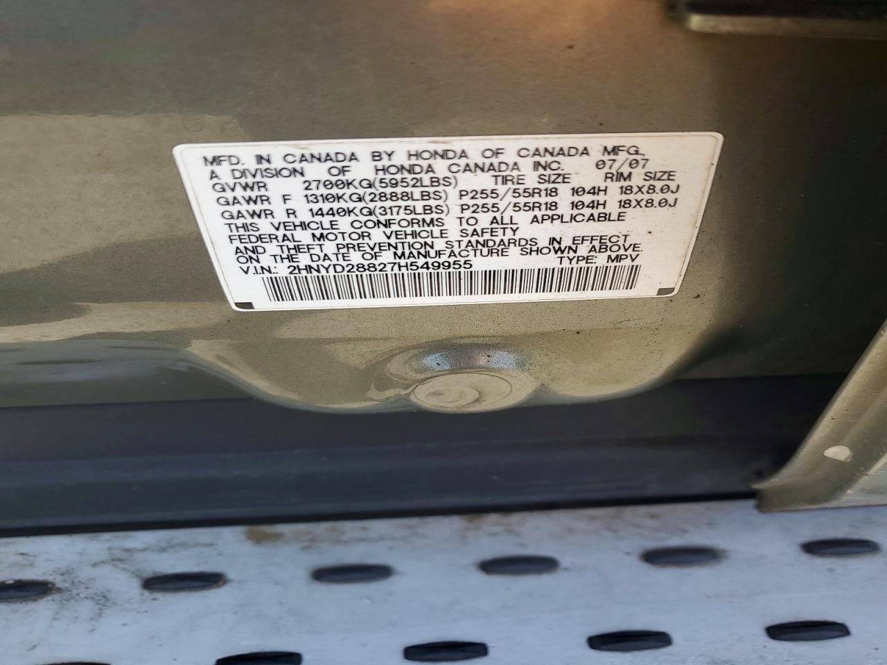 2007 Acura Mdx Sport Tan vin: 2HNYD28827H549955