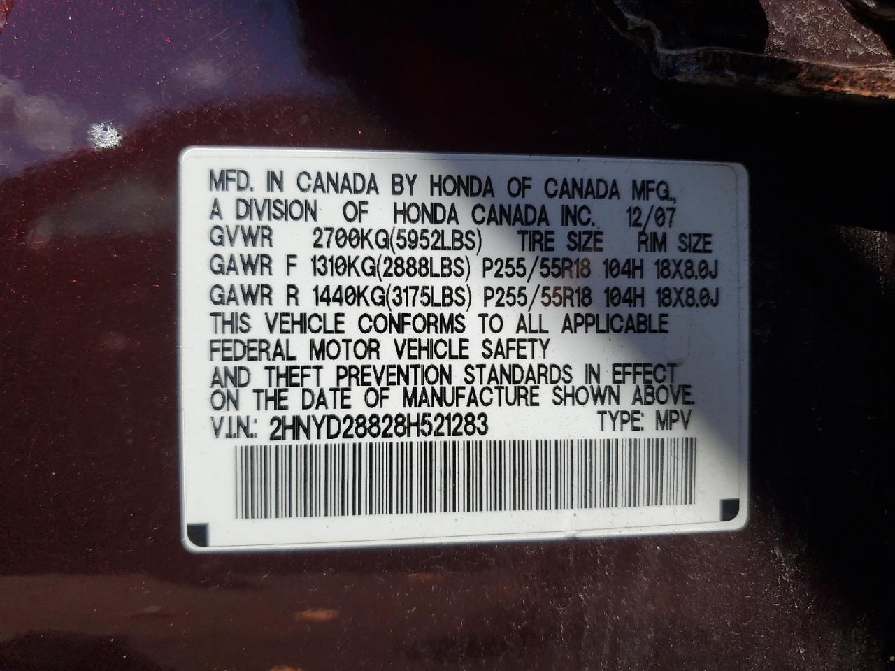 2008 Acura Mdx Sport Бордовый vin: 2HNYD28828H521283