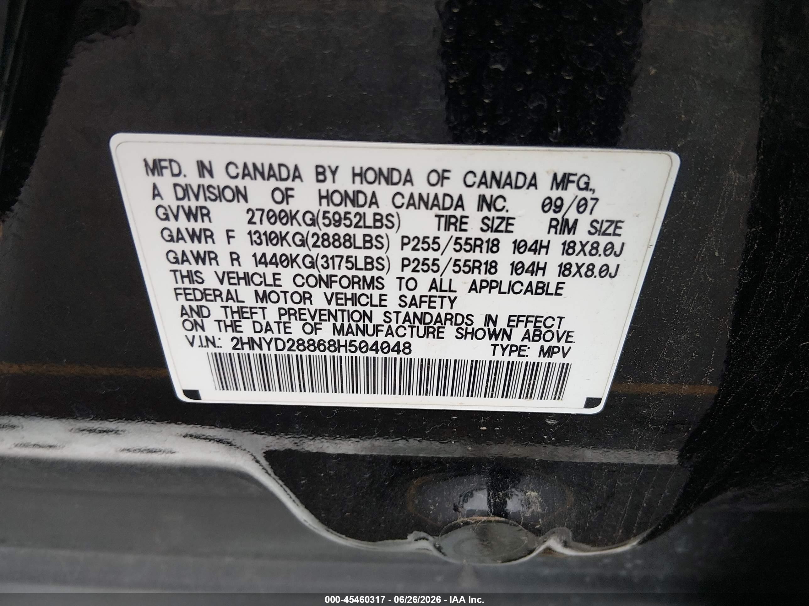 2008 Acura Mdx Sport Package Black vin: 2HNYD28868H504048