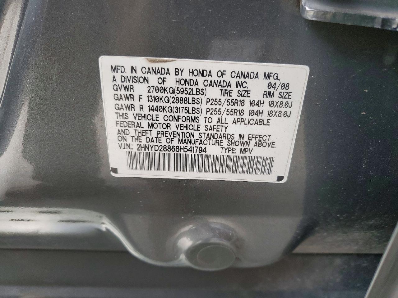2008 Acura Mdx Sport Gray vin: 2HNYD28868H541794