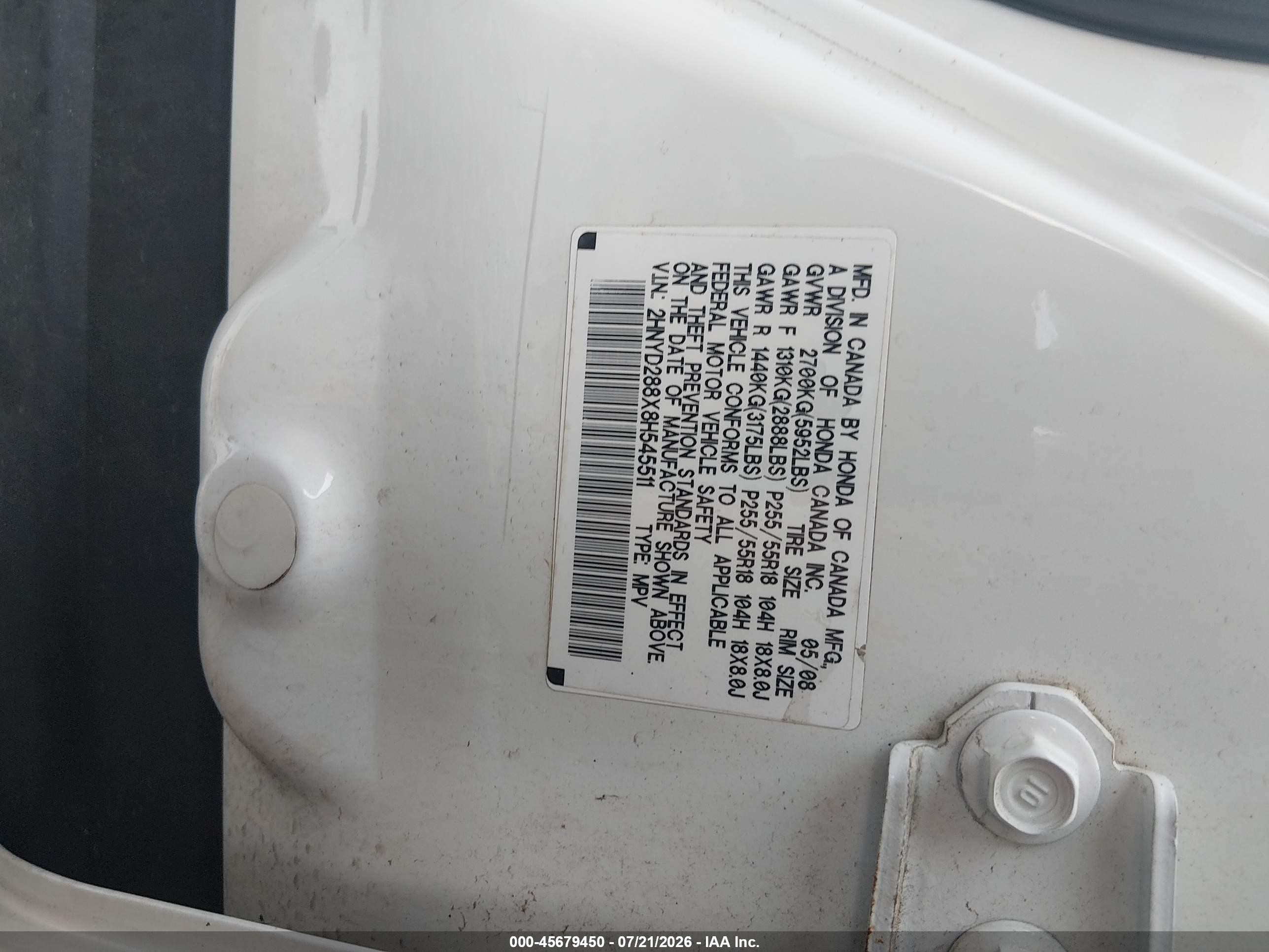 2008 Acura Mdx Sport Package White vin: 2HNYD288X8H545511